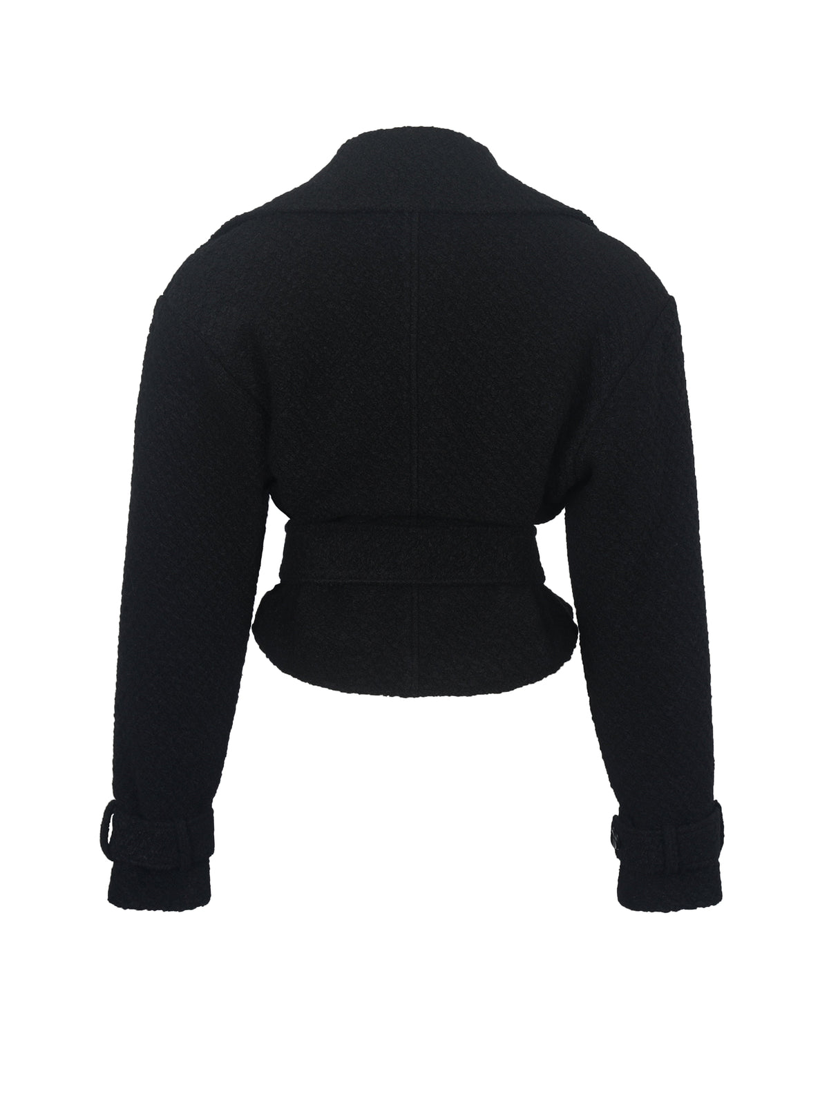 Dara Black Wool Blend Cropped Double-Breasted Belted Coat