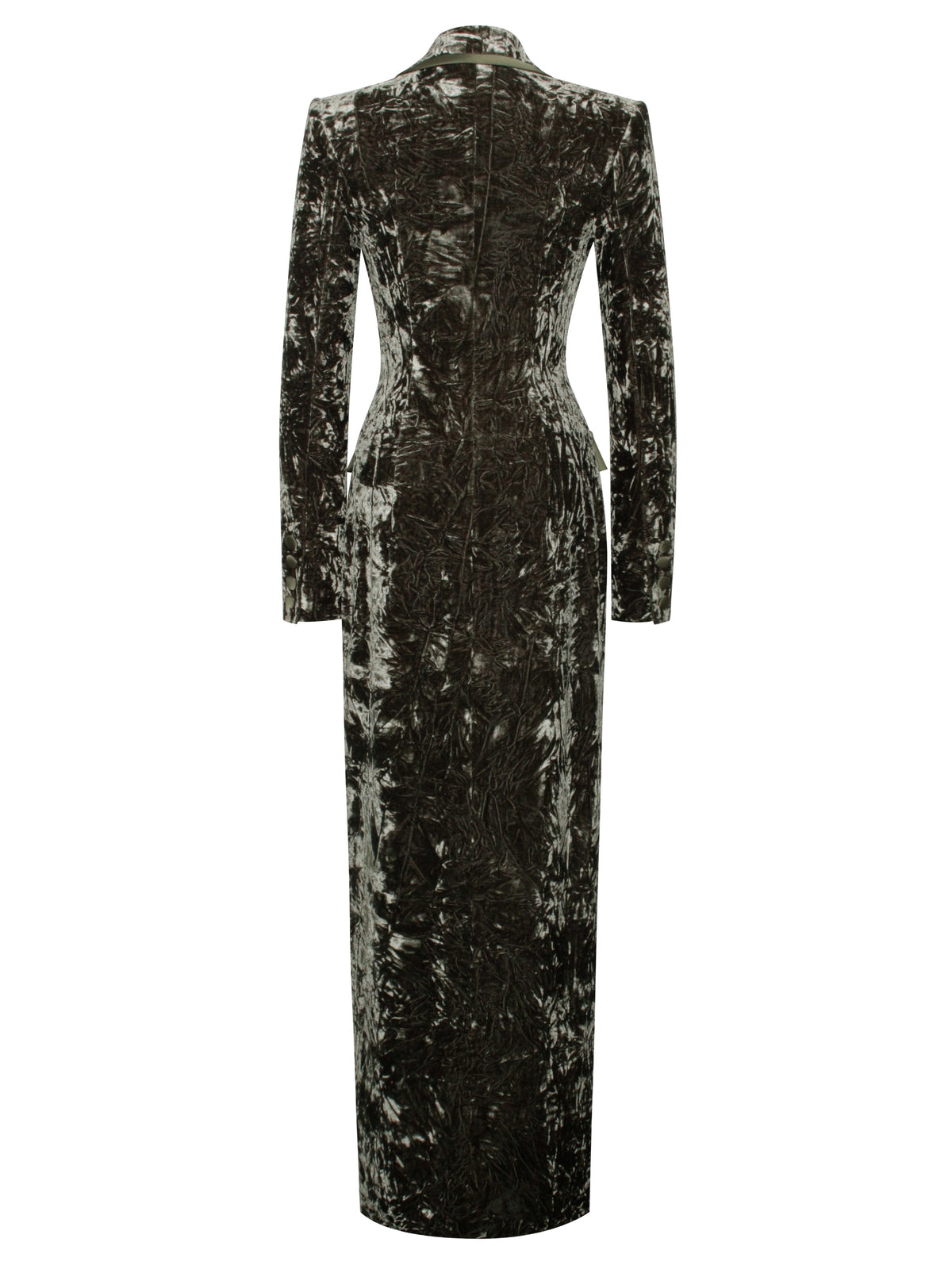 Willow Green Glossy Velvet High Slit Blazer Gown (Archive Sale)