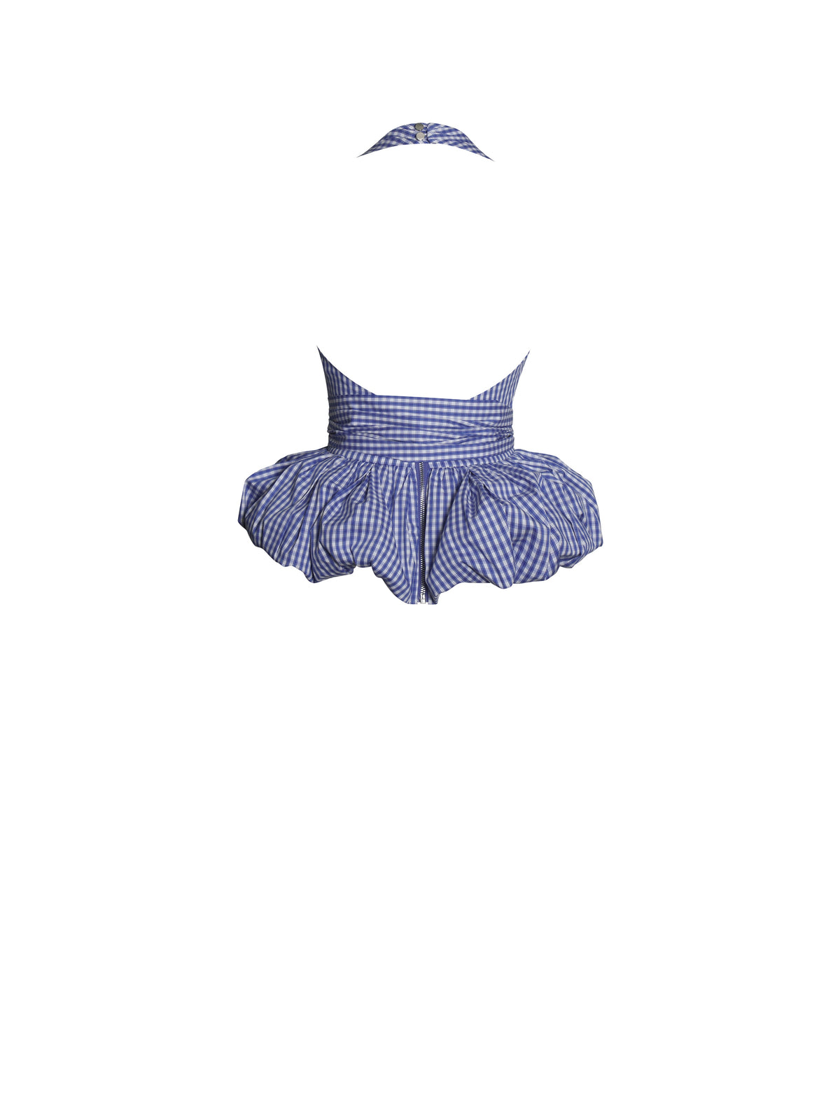 Ilene Blue Gingham Cotton Bubble Hem Halter Top
