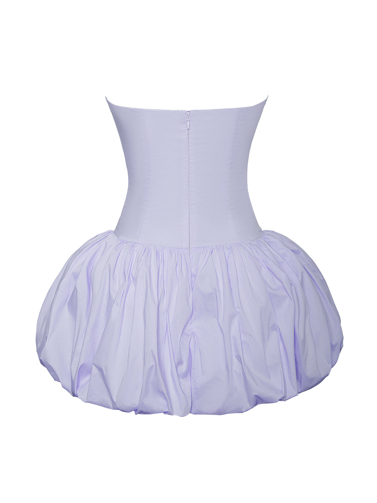 Oletta Blue Cotton Poplin Corset Strapless Bubble Hem Mini Dress