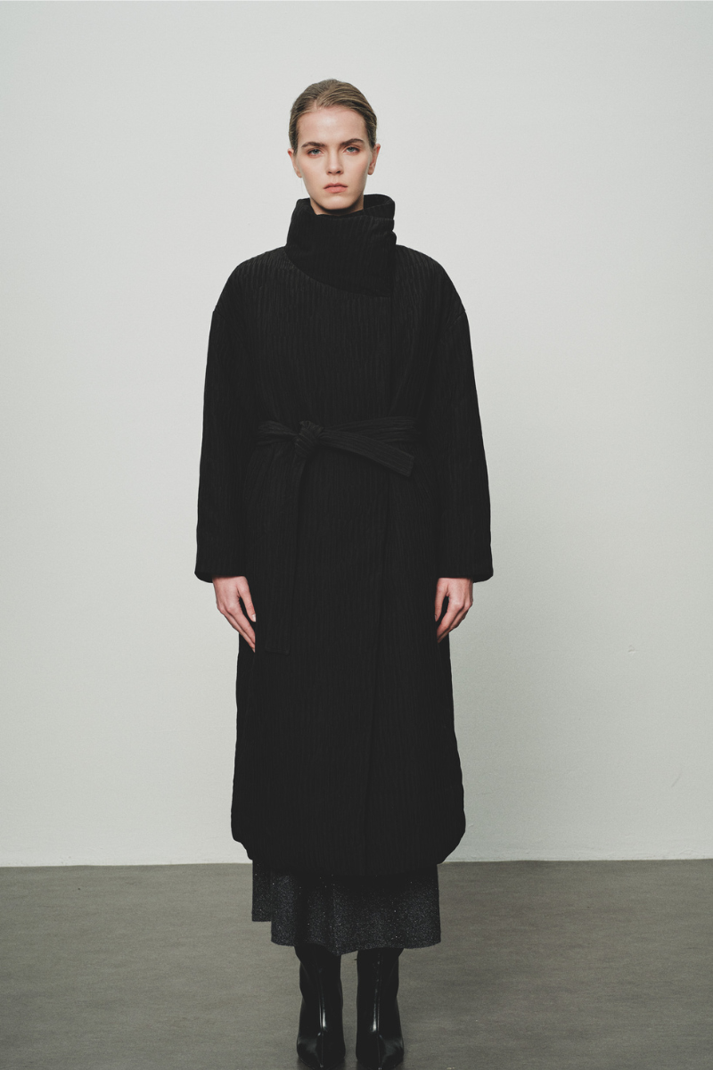 Max Simple Textured Longline Puffer Jacket Black MSJY257036B