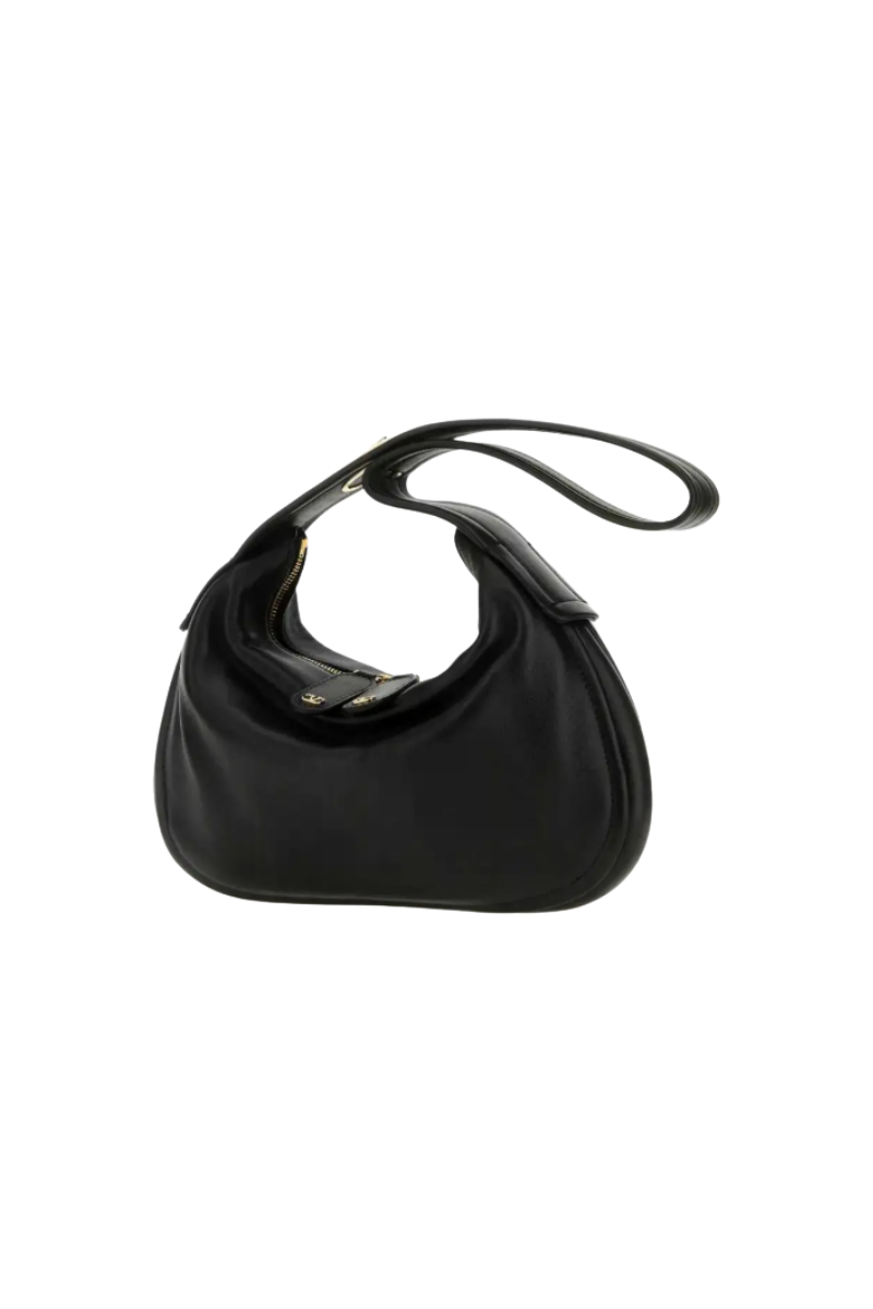 Valentino Garavani Ruffle Hobo Leather Bag In Black