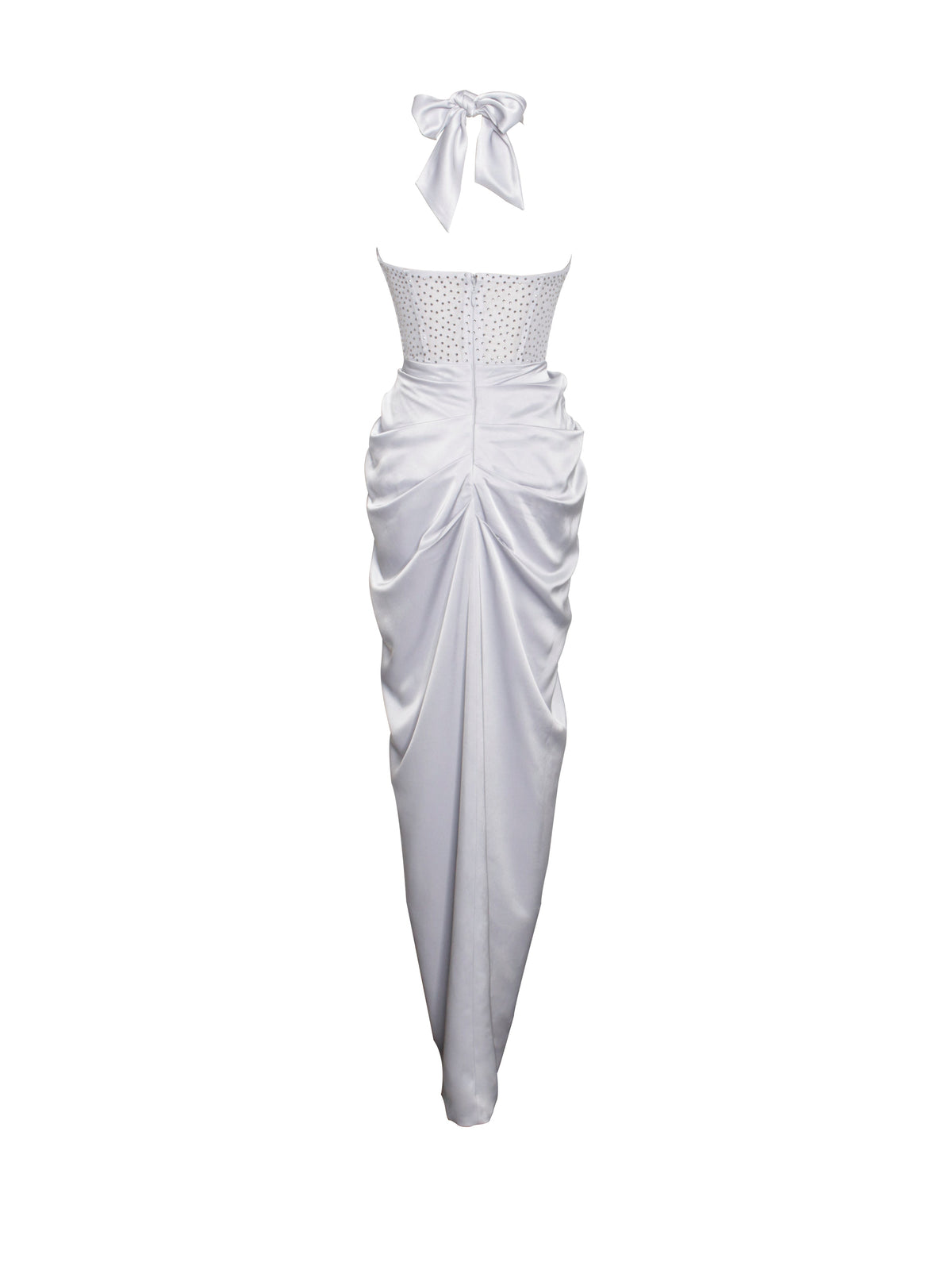 Noemie Silver Crystal Corset Satin Gown (Archive Sale)