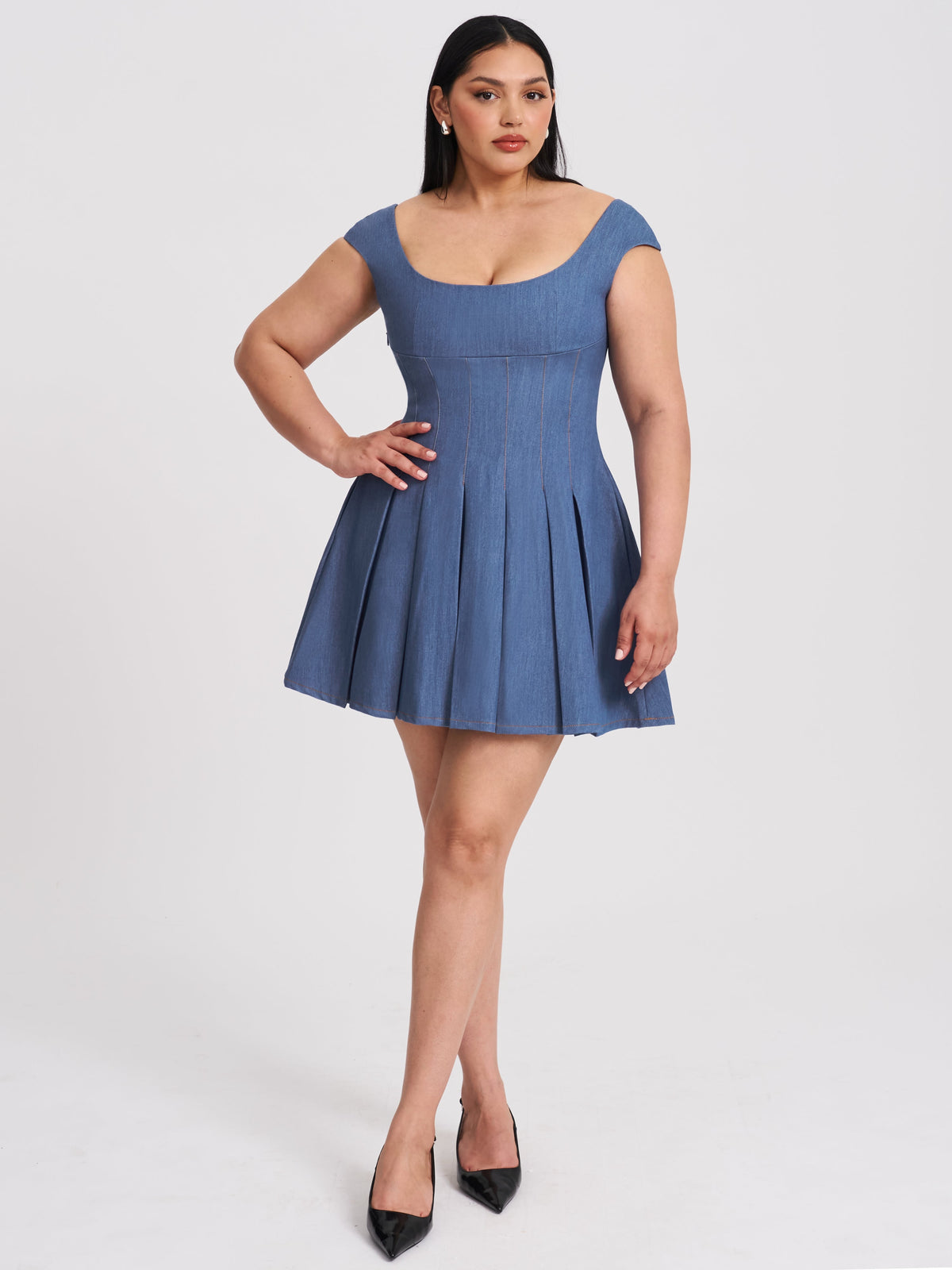 Sada Pleated Denim Mini Dress (Archive Sale)