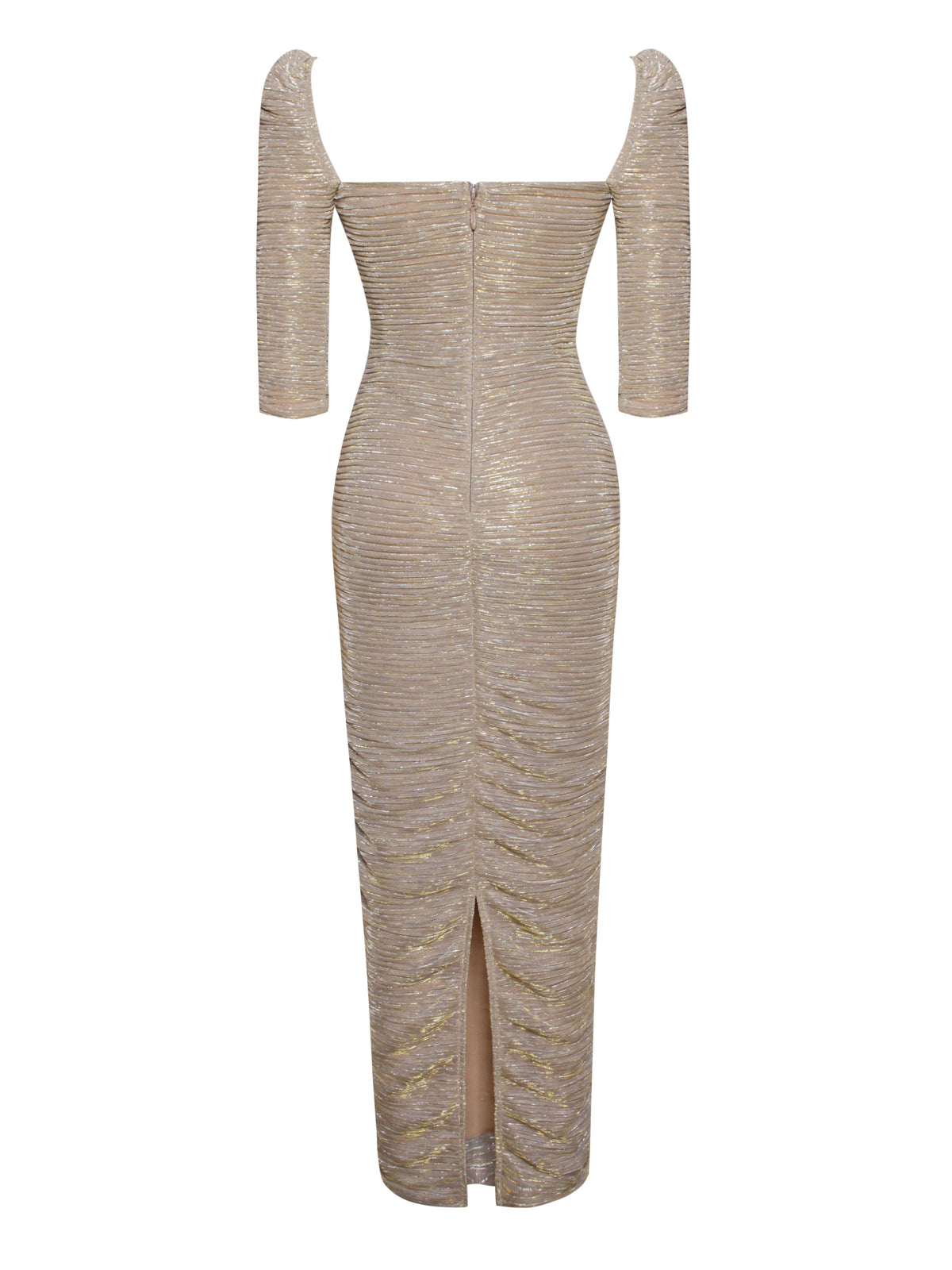 Sorrel Gold Ruched Chiffon Long Maxi Dress