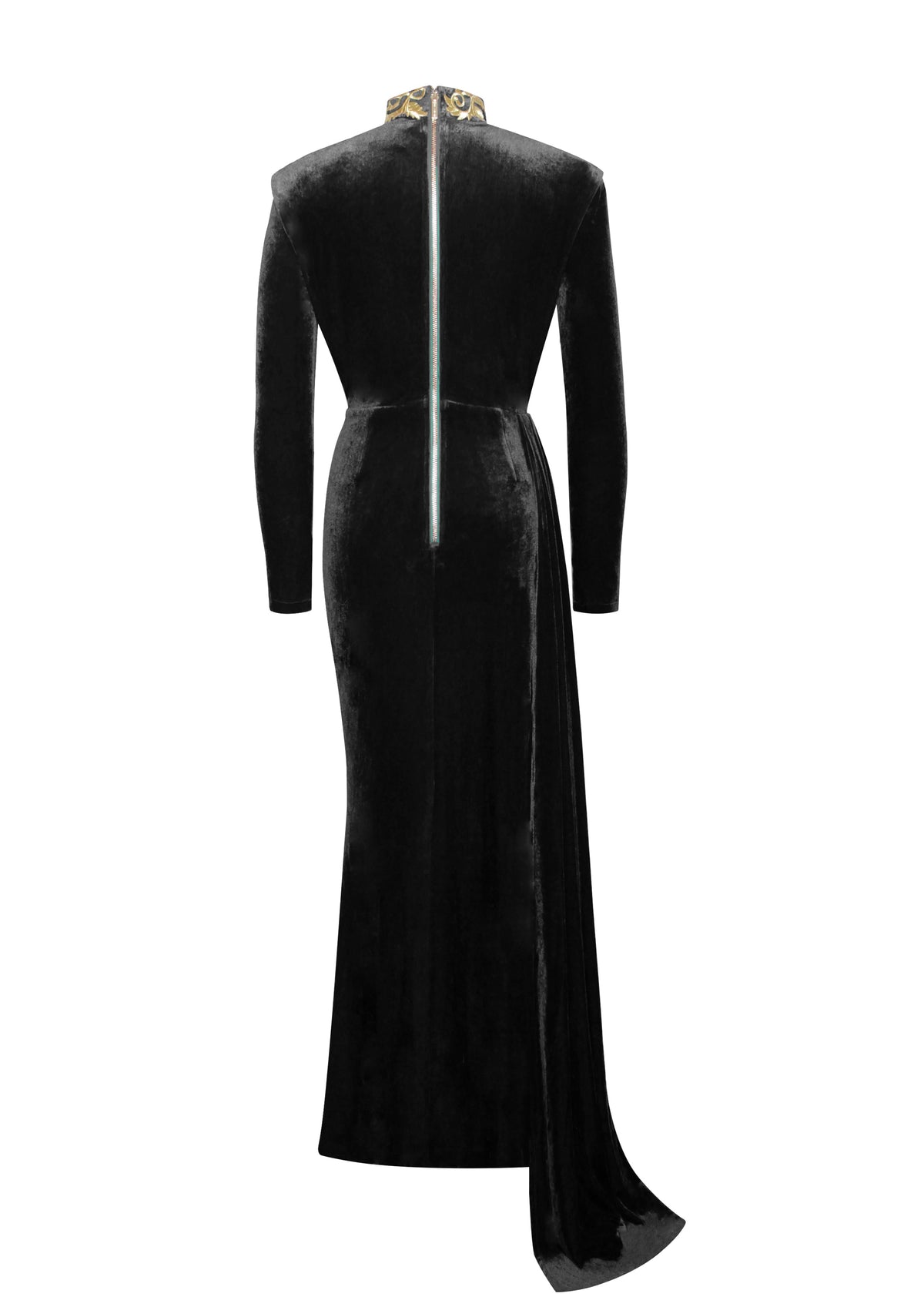 Zenaida Black Cutout High Slit Velvet Gown (Archive Sale)