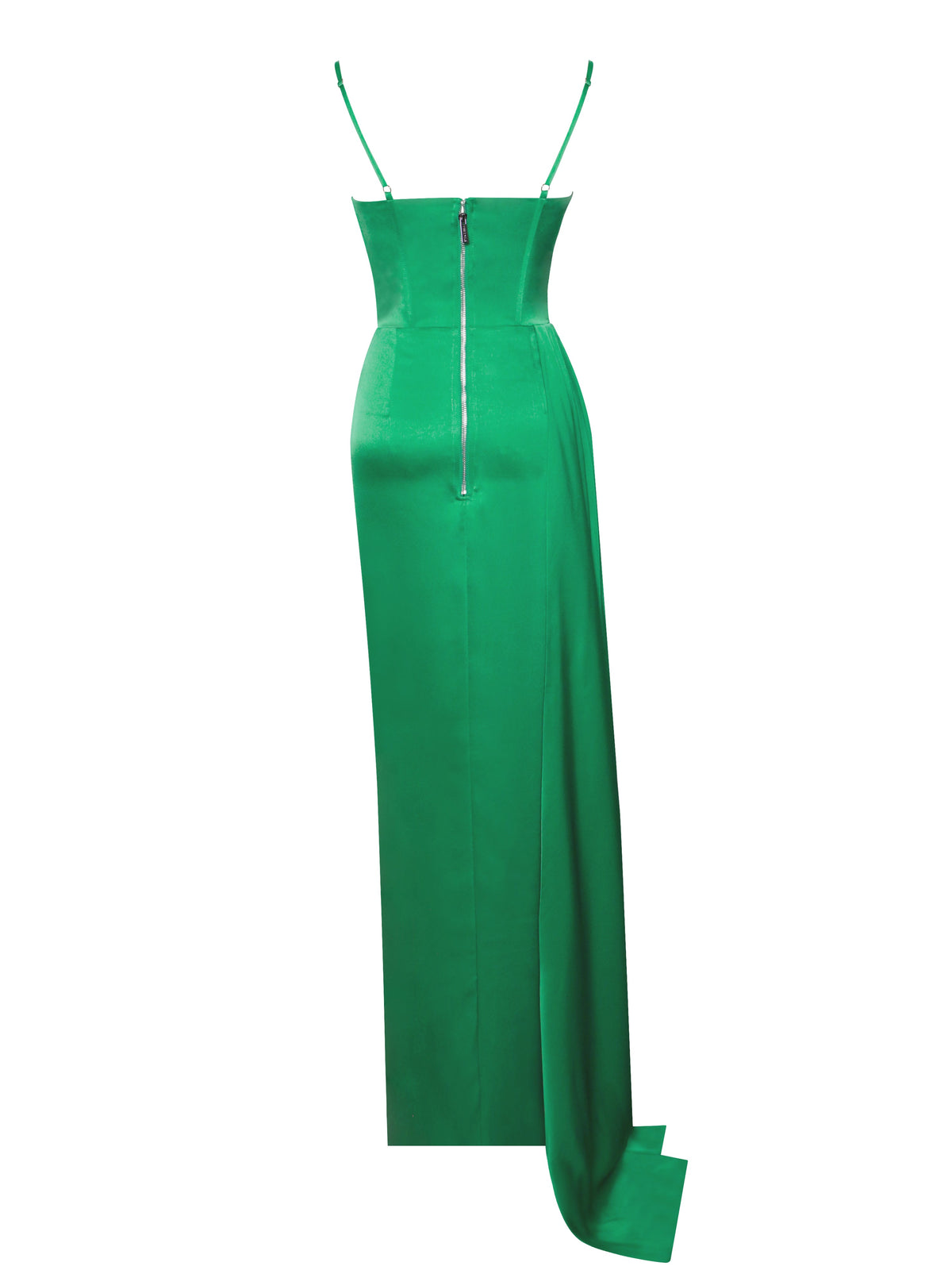 Vanity Green Satin High Slit Draping Corset Gown With Crystals (Archive Sale)