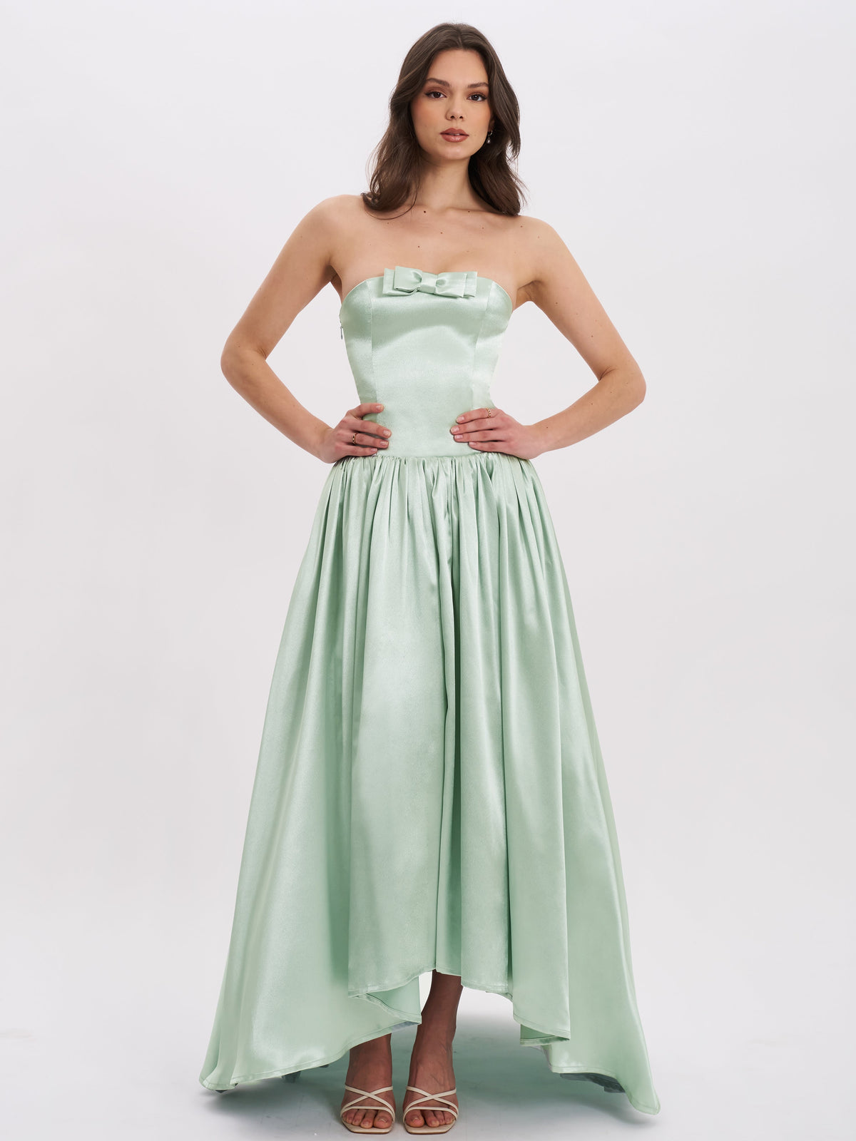 Lael Mint Green Back Button Trailing Gown (Archive Sale)