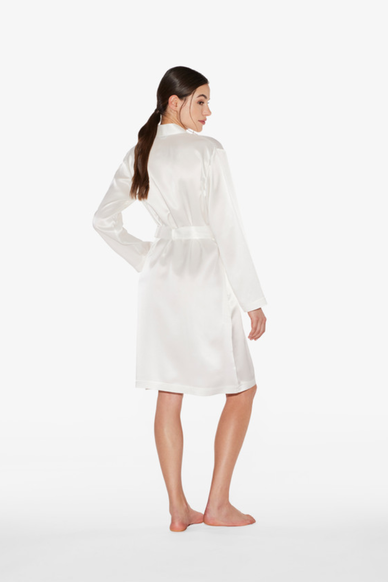 La Perla White Silk Short Robe