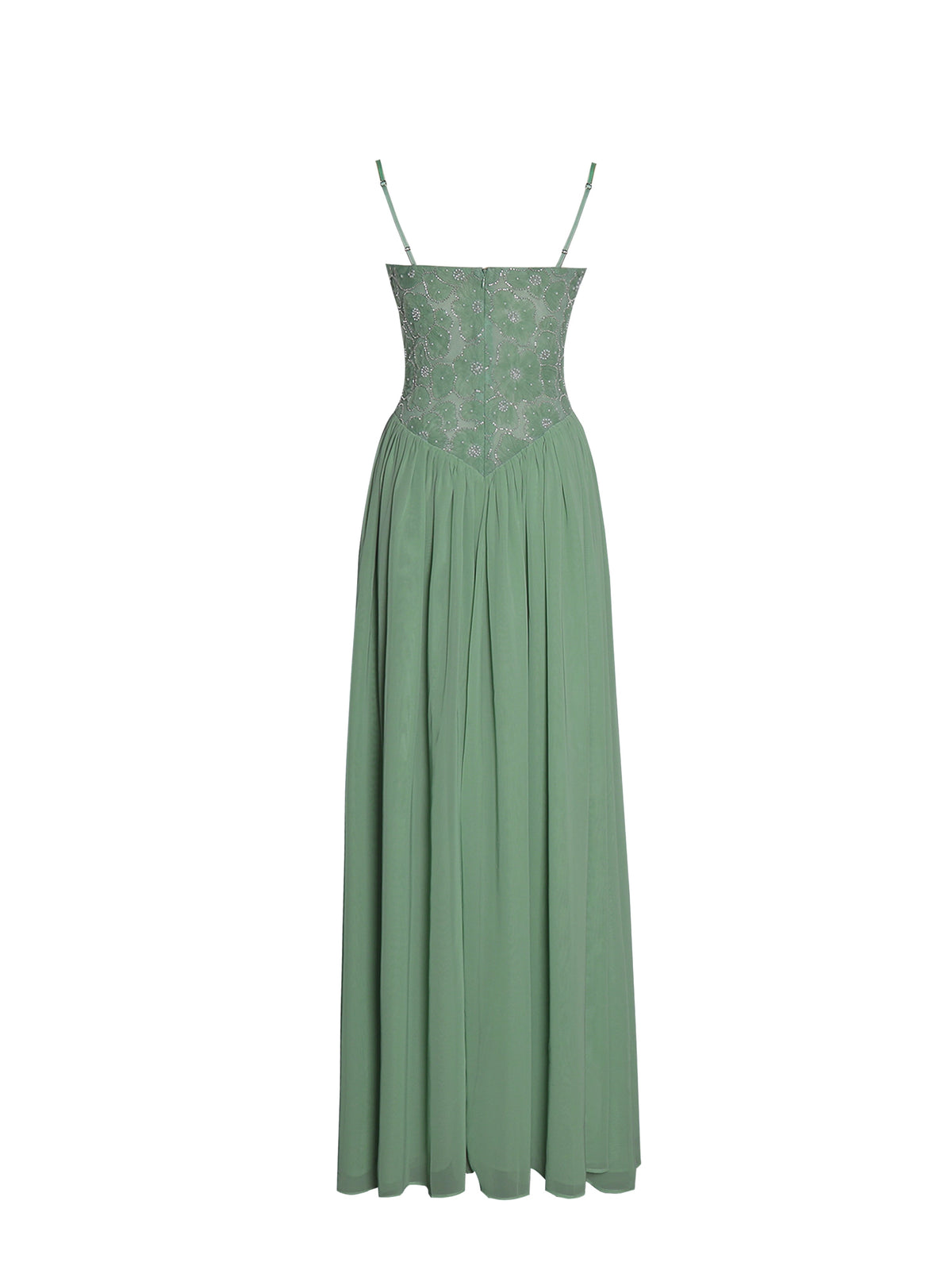 Ucille Sage Green Embroidered Chiffon Maxi Dress (Archive Sale)