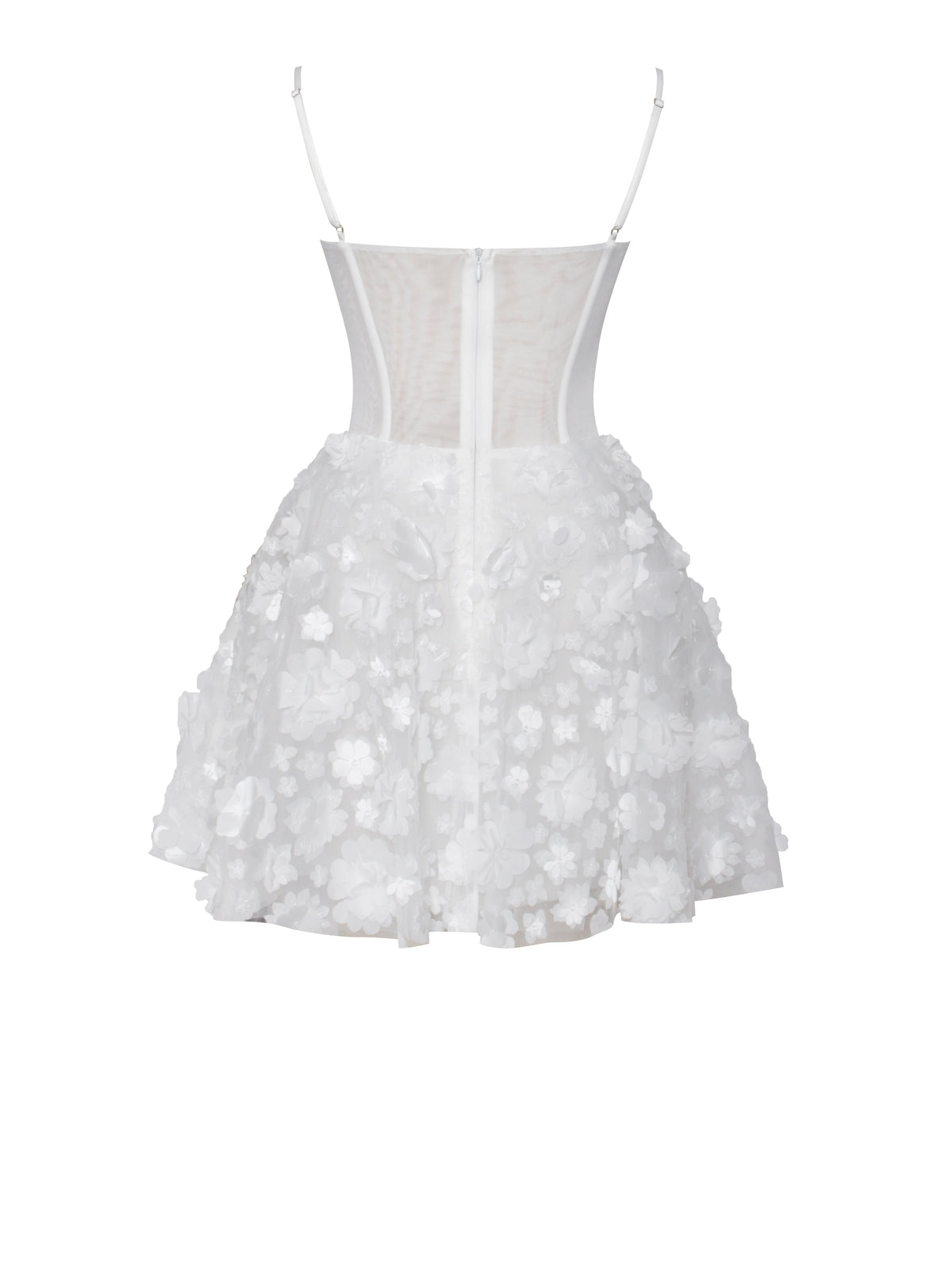 Pamila White Floral Mesh Puffy Mini Dress (Archive Sale)