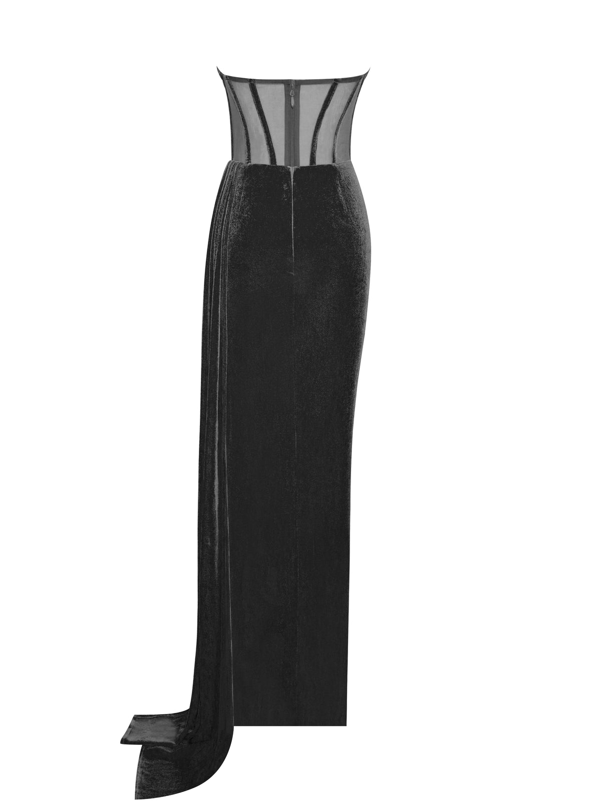 Priya Black Draping Corset High Slit Velvet Gown (Archive Sale)