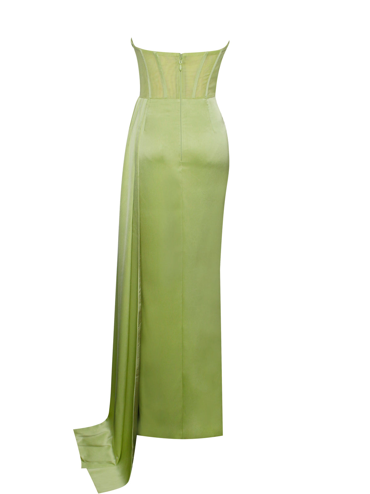 Prisa Lime High Slit Satin Corset Gown (Archive Sale)