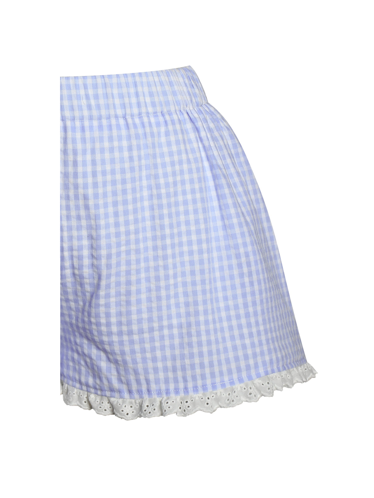 Qutayla Baby Blue Gingham Cotton Lace Trim Shorts