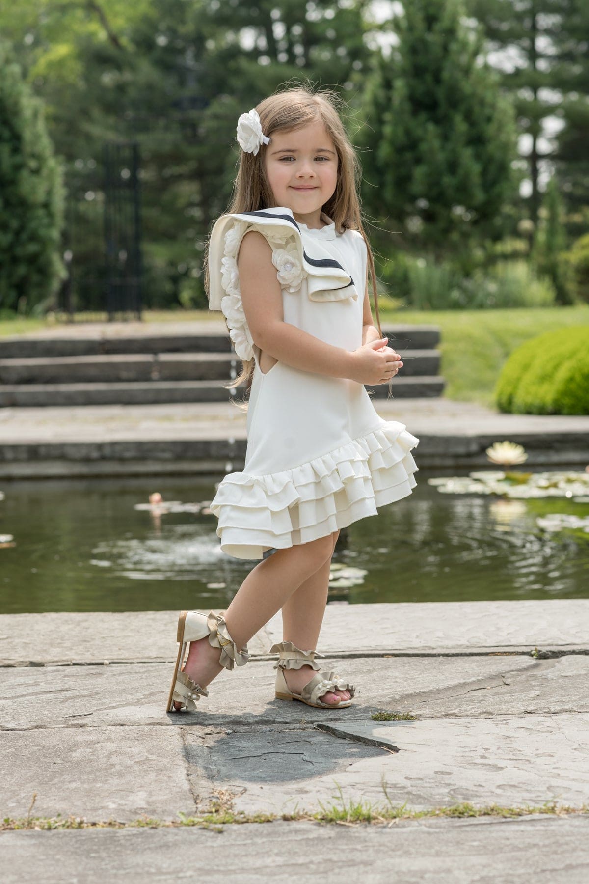 Alex White Ruffle Dress with Black Contrast Line - Petite Maison Kids