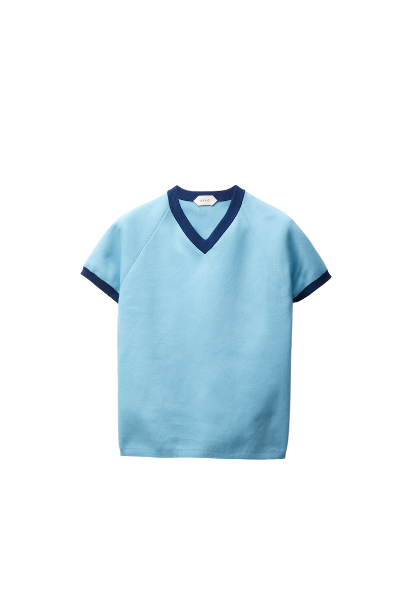 Versace Cotton Knit T-Shirt Light Blue