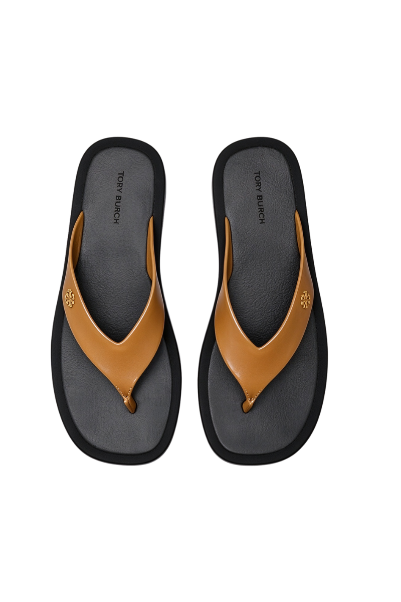 Tory Burch Leather Platform Flip Flop Ginger Shortbread/Black 149717200