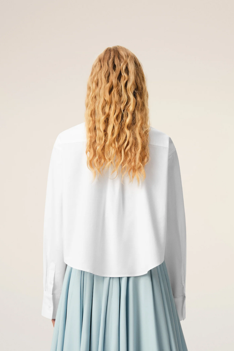 Ami Paris Button Down Cropped Oversized Shirt In Cotton Oxford-White