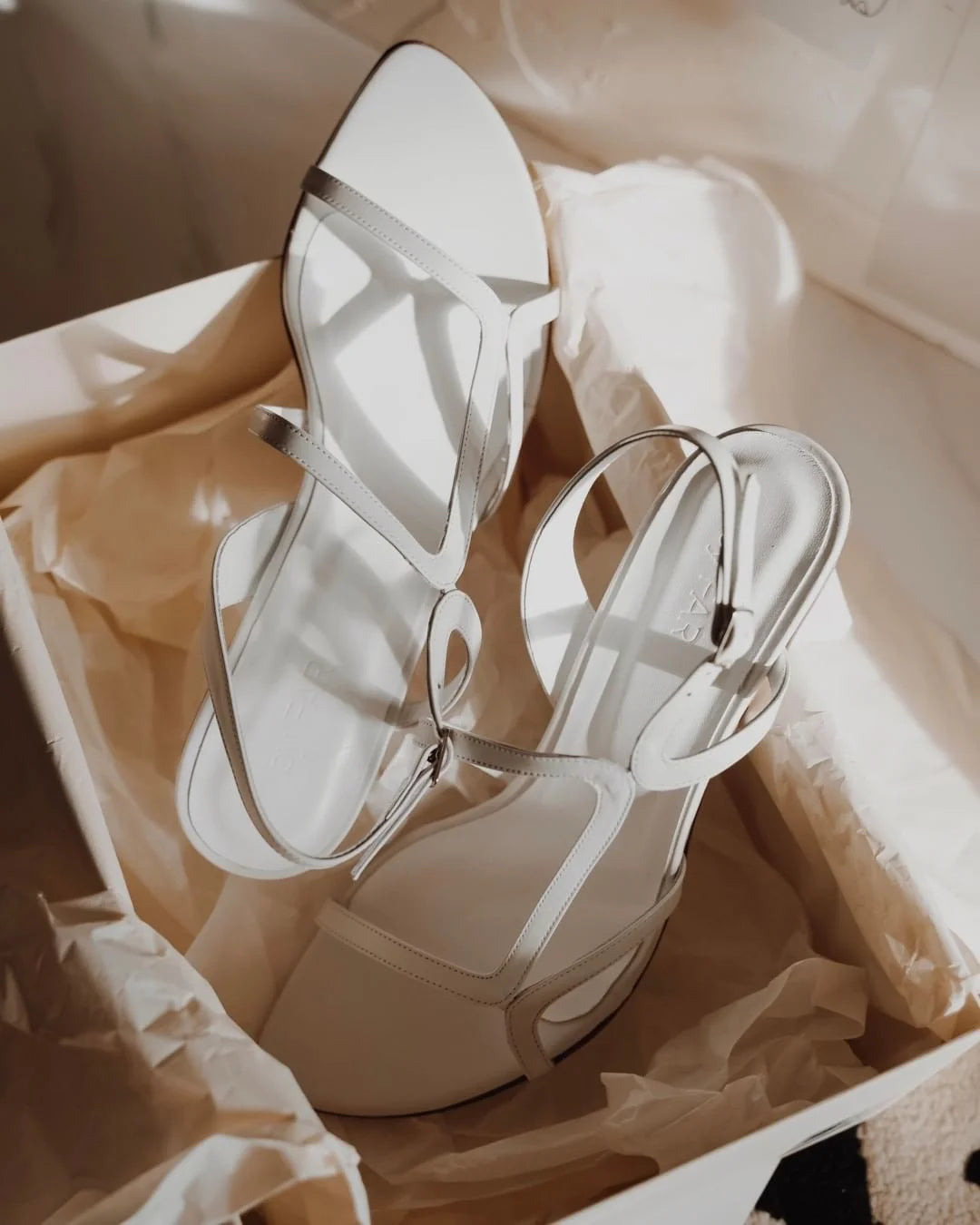 Brigette Optic White Leather Sandals