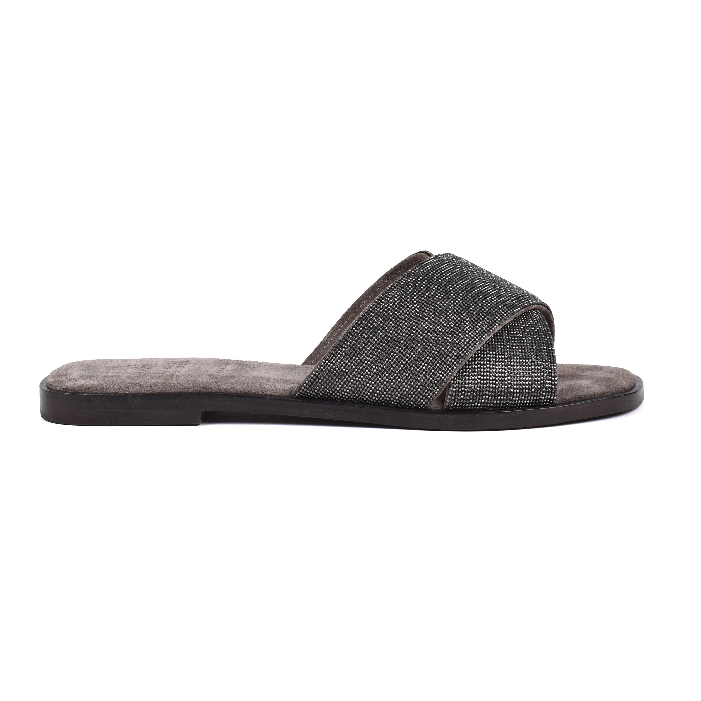 BRUNELLO CUCINELLI WOMEN'S DARK GREY LEATHER SANDALS