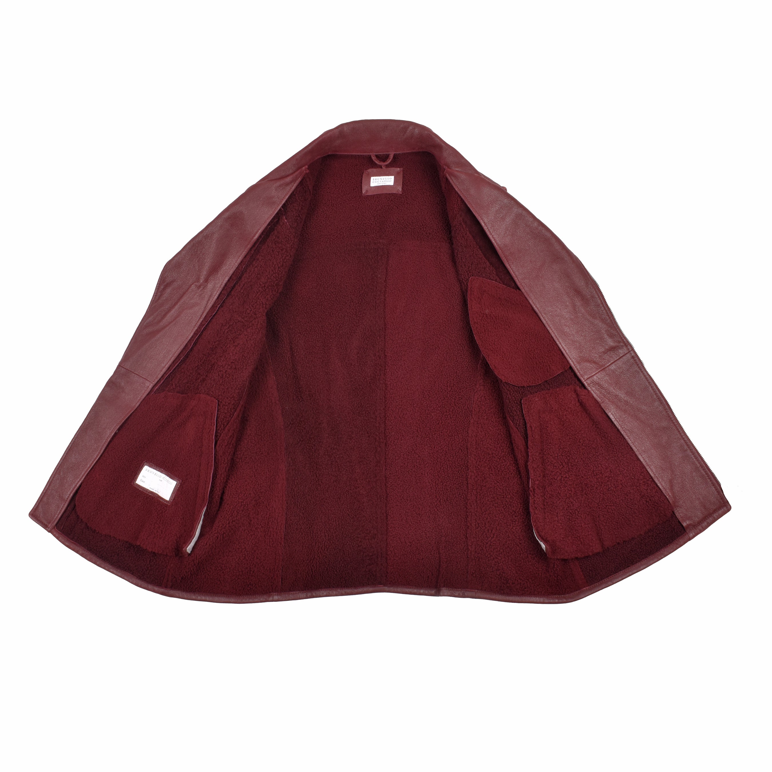 BRUNELLO CUCINELLI MEN'S BURGUNDY LEATHER BIKER VEST