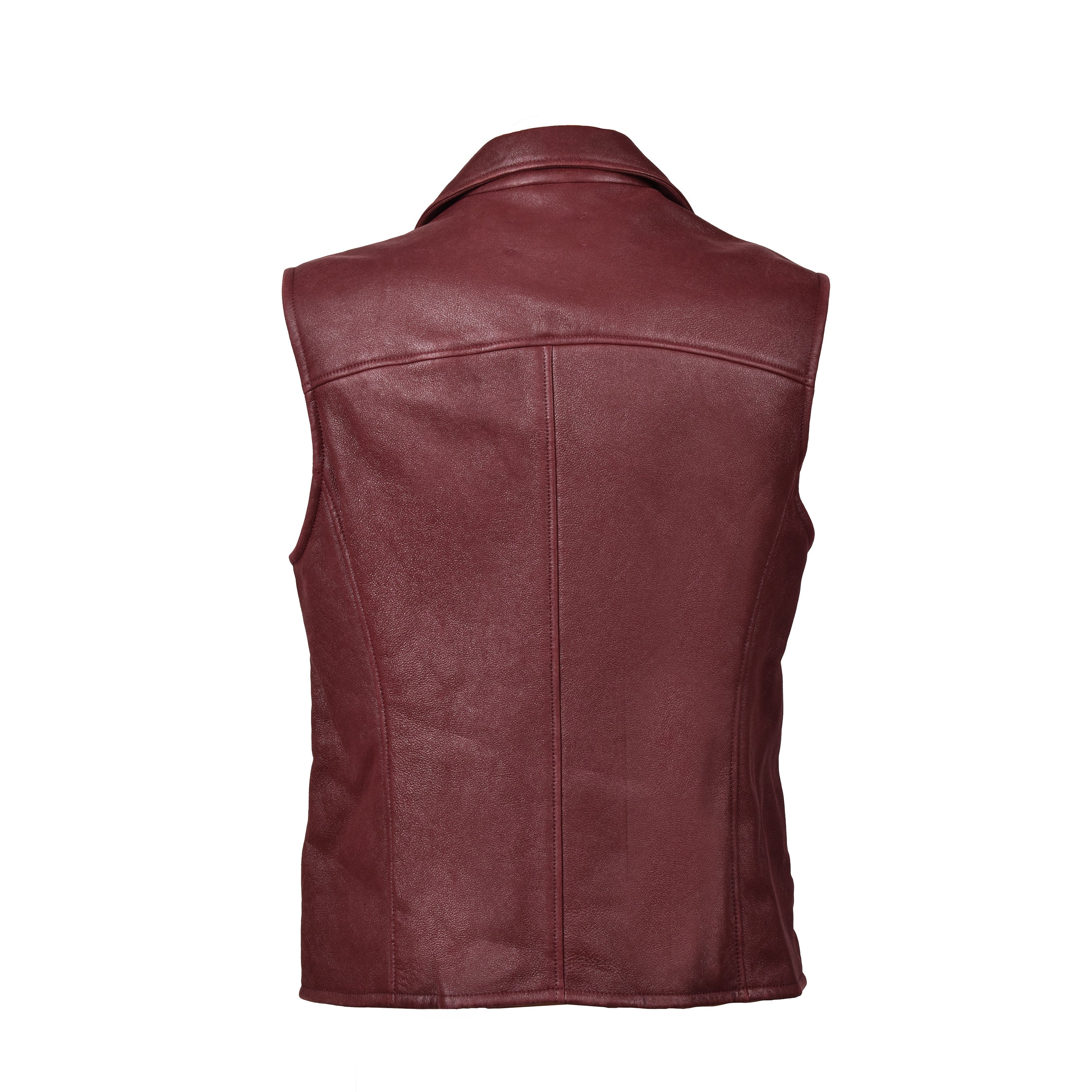 BRUNELLO CUCINELLI MEN'S BURGUNDY LEATHER BIKER VEST