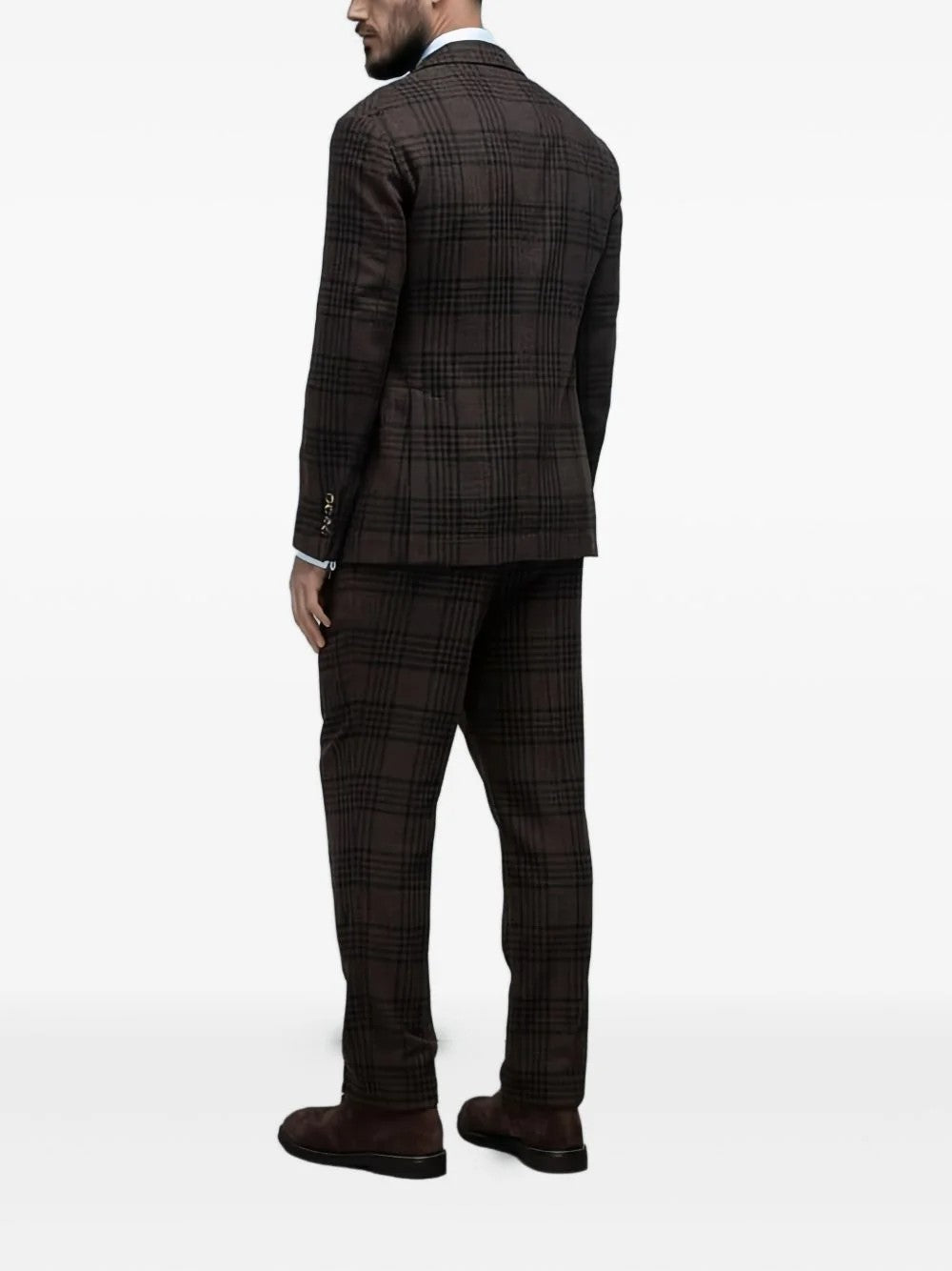 BRUNELLO CUCINELLI MEN'S BROWN PLAID WOOL SILK SUIT