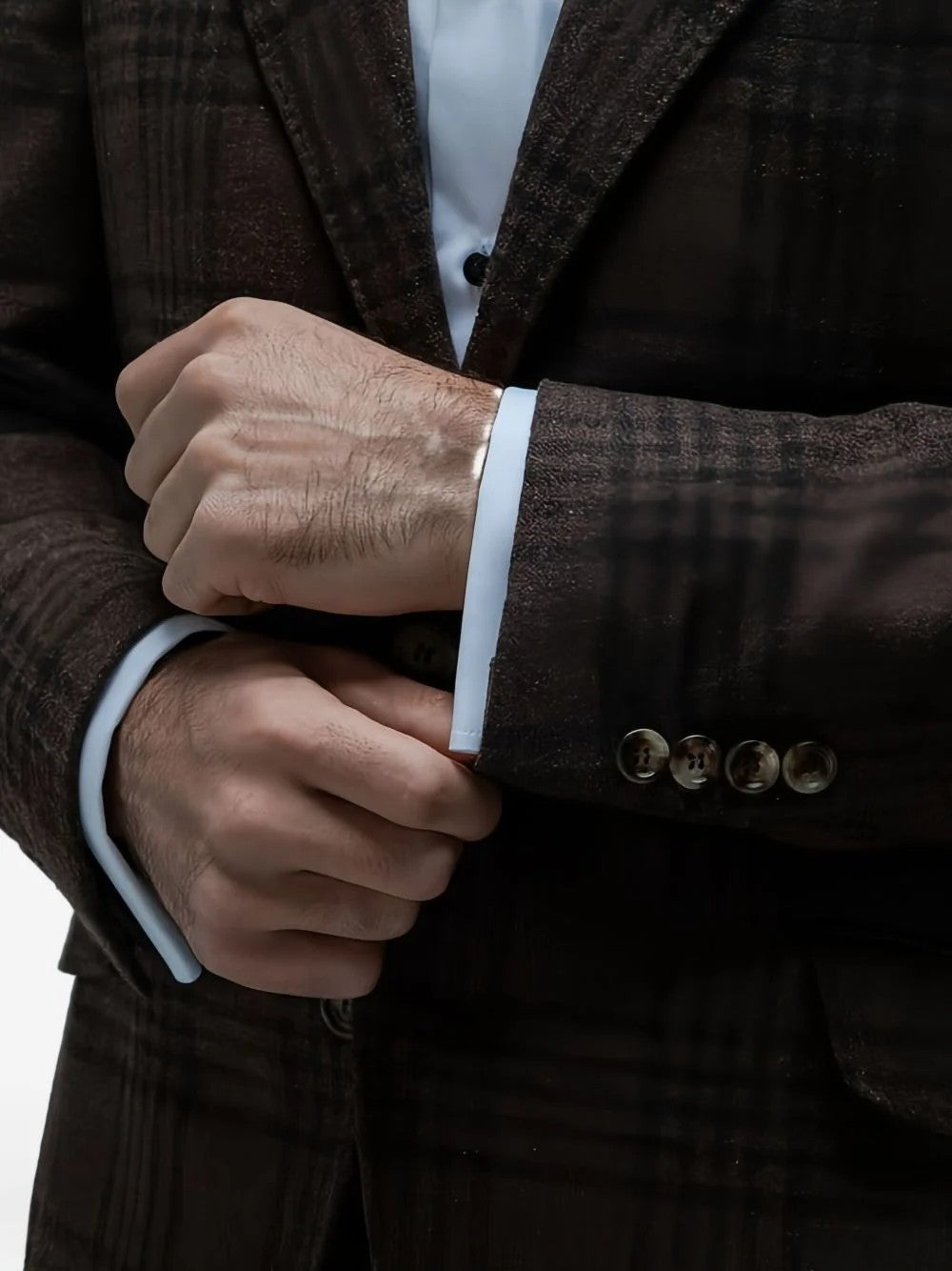 BRUNELLO CUCINELLI MEN'S BROWN PLAID WOOL SILK SUIT