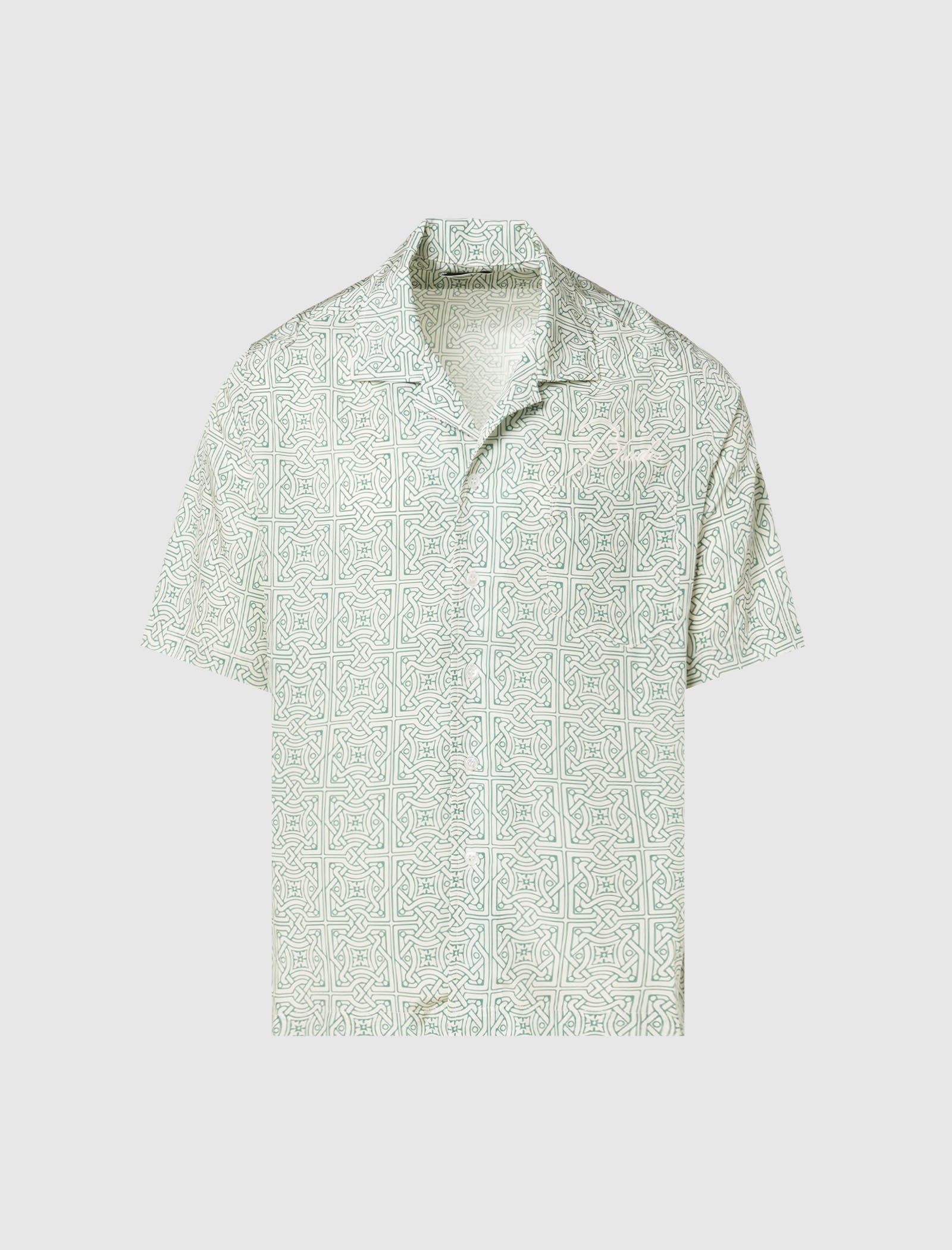 RHUDE MEN'S LIGHT GREEN SILK PATTERNED SHIRT