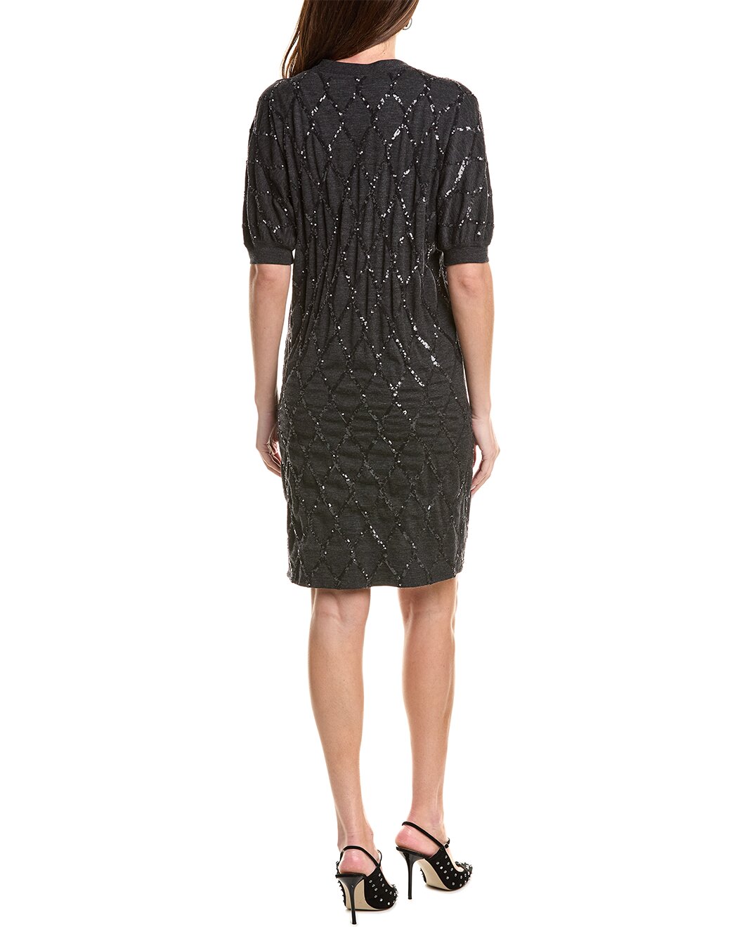 BRUNELLO CUCINELLI WOMEN'S ANTHRACITE SEQUIN EMBELLISHED DRESS