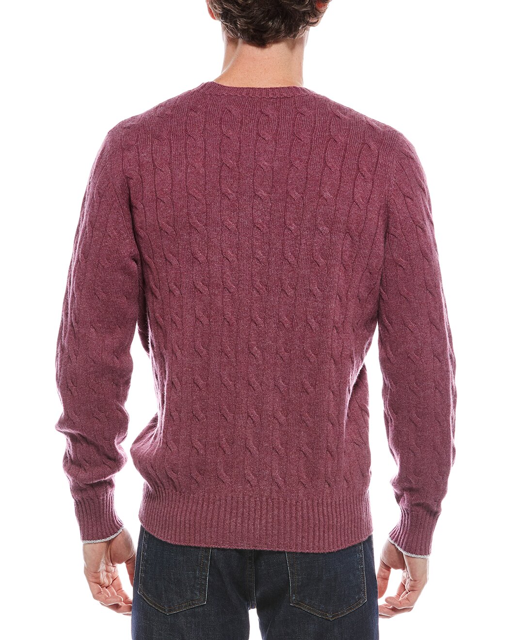 BRUNELLO CUCINELLI MEN'S BURGUNDY CABLE KNIT SWEATER