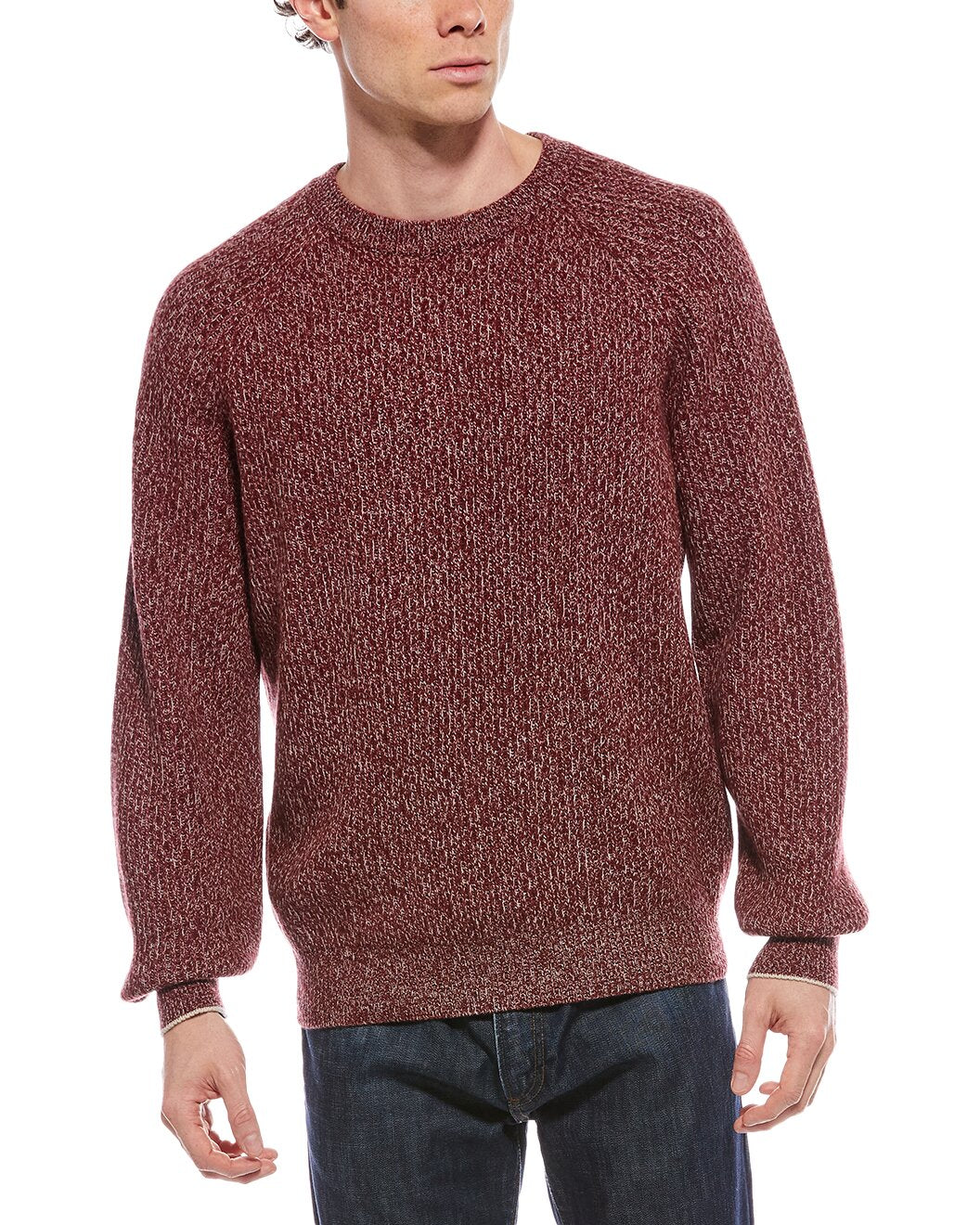 BRUNELLO CUCINELLI MEN'S BURGUNDY WOOL SILK SWEATER