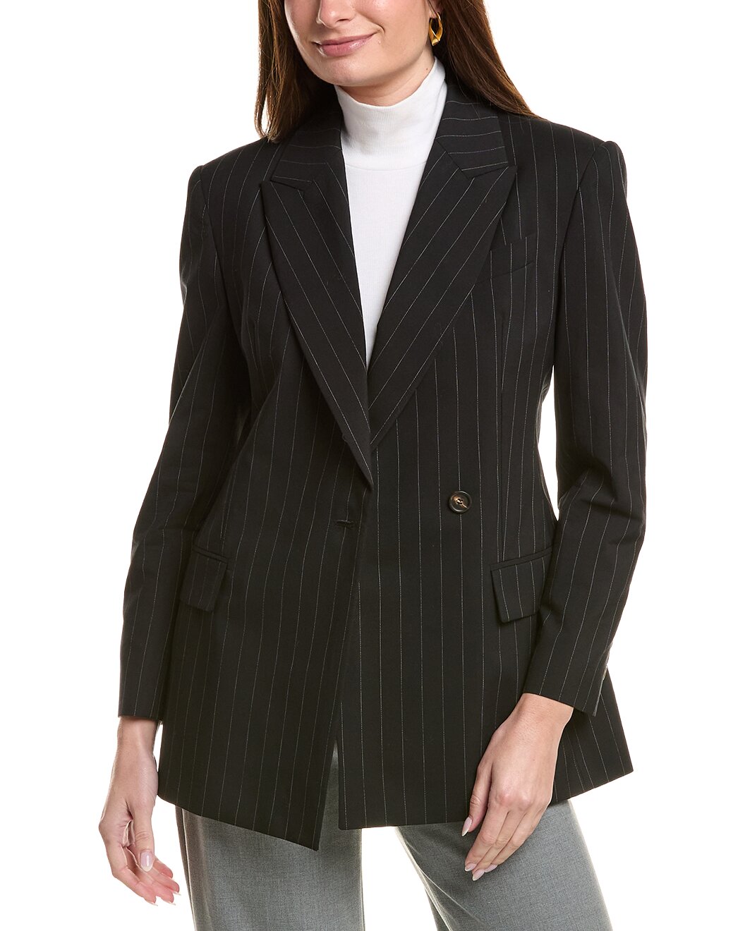 BRUNELLO CUCINELLI WOMEN'S BLACK PINSTRIPE TAILORED BLAZER