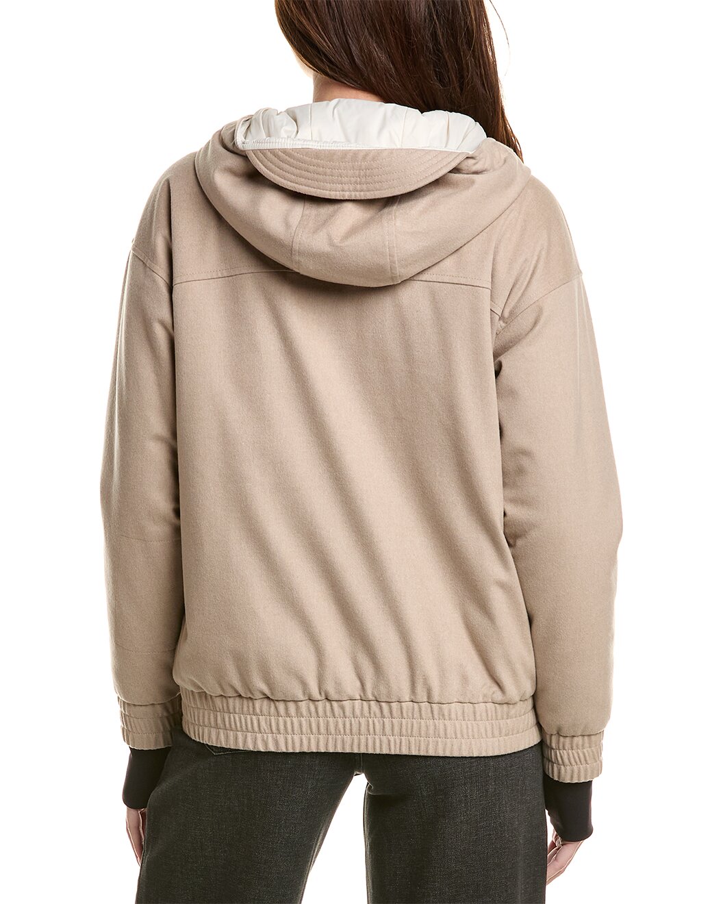 BRUNELLO CUCINELLI WOMEN'S BEIGE HOODED PULLOVER JACKET