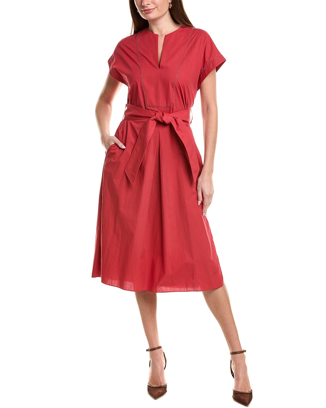 BRUNELLO CUCINELLI WOMEN'S SEALING WAX BELTED MIDI DRESS