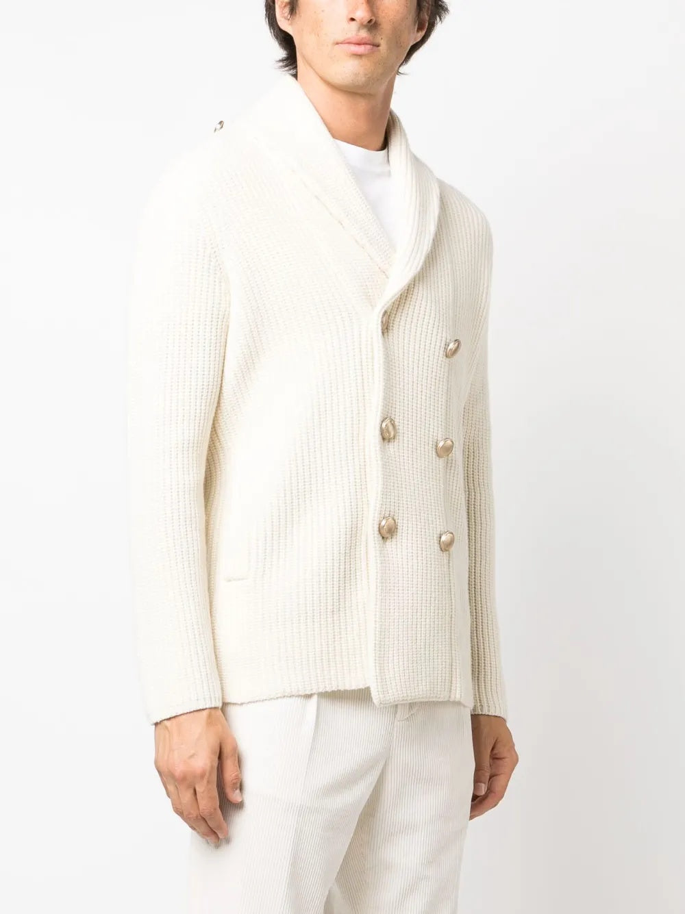BRUNELLO CUCINELLI MEN'S CREAM WOOL SILK SWEATER