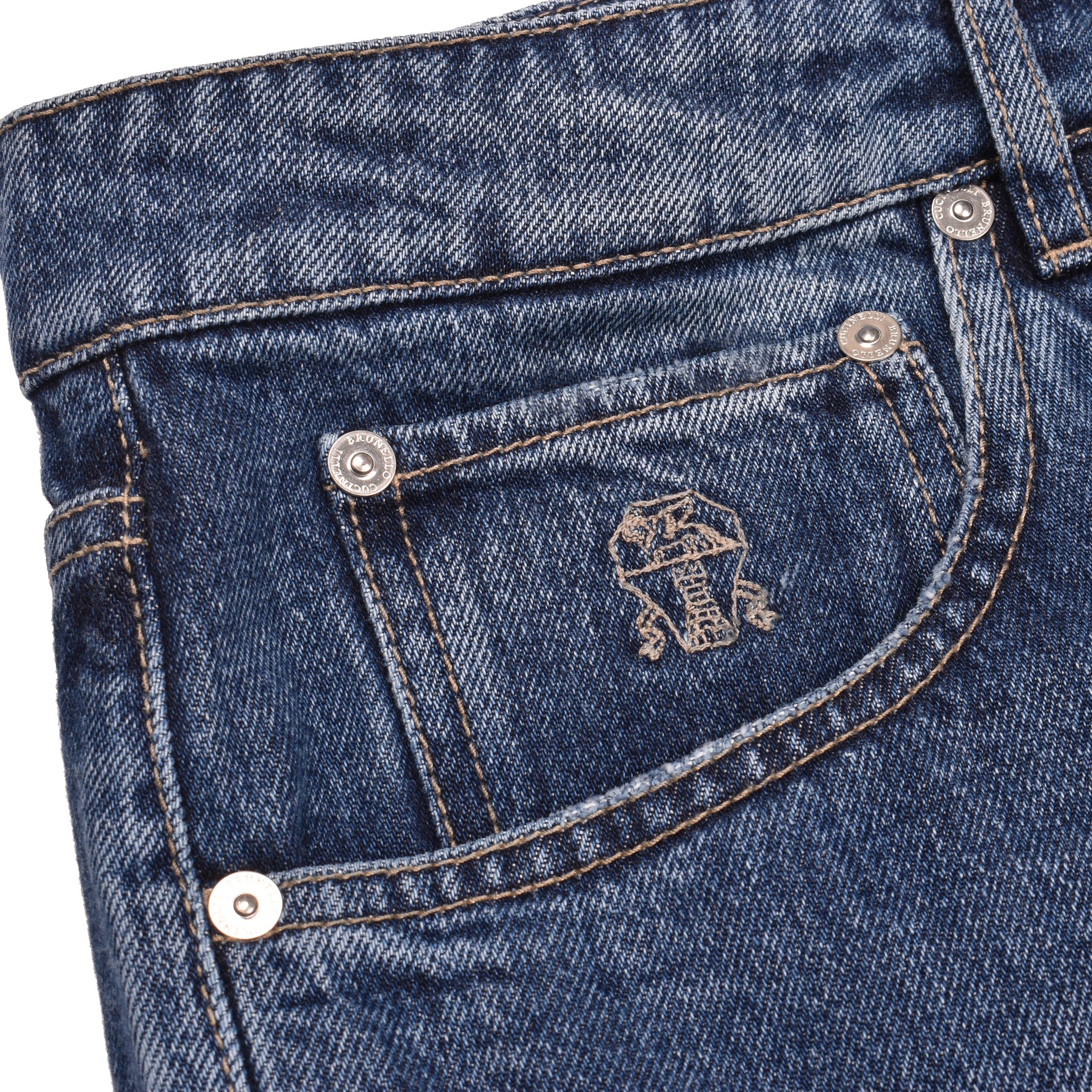 BRUNELLO CUCINELLI MEN'S MEDIUM BLUE DENIM TROUSERS