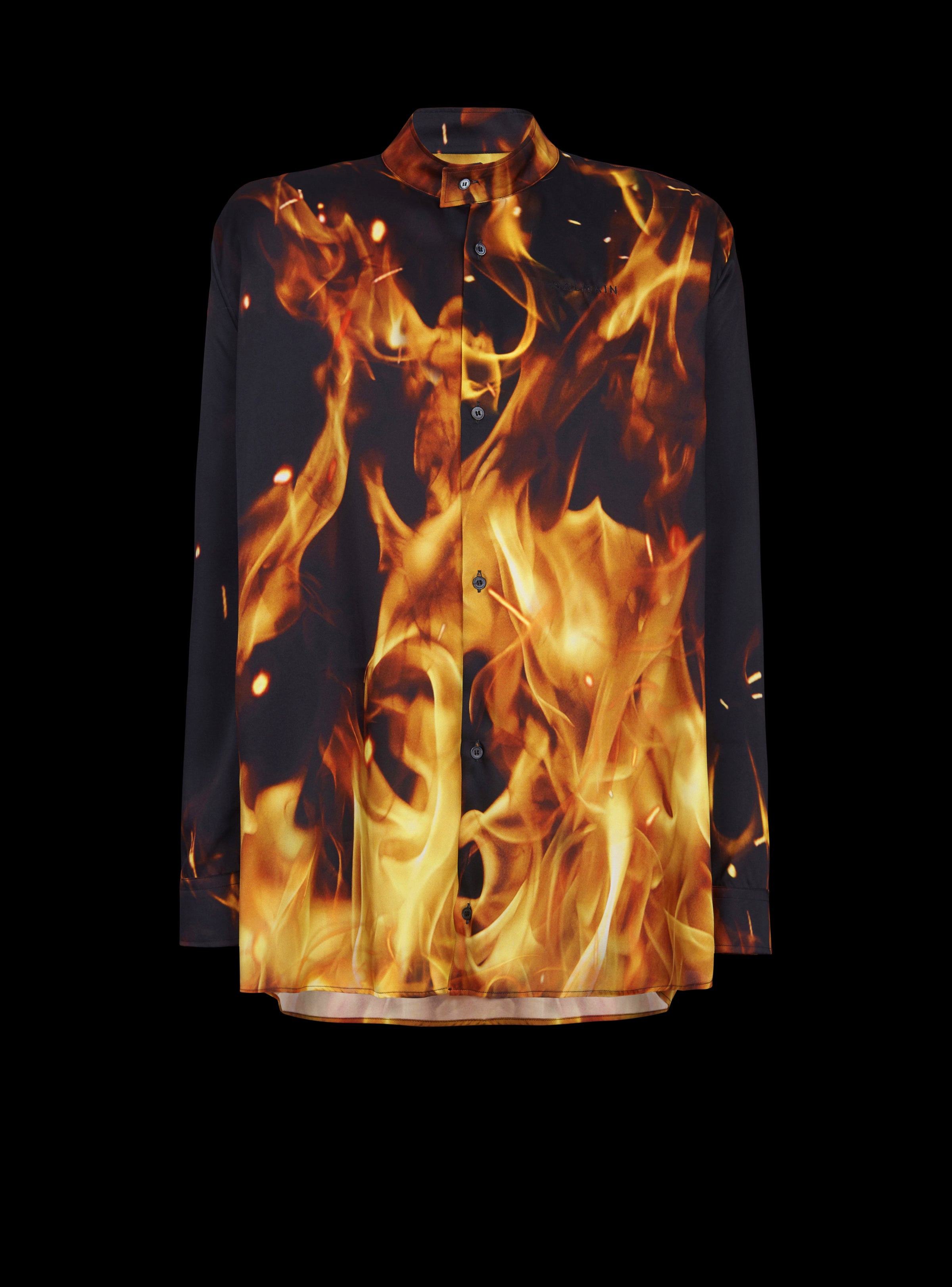 BALMAIN MEN'S FIRE PRINTED TWILL SHIRT NWT