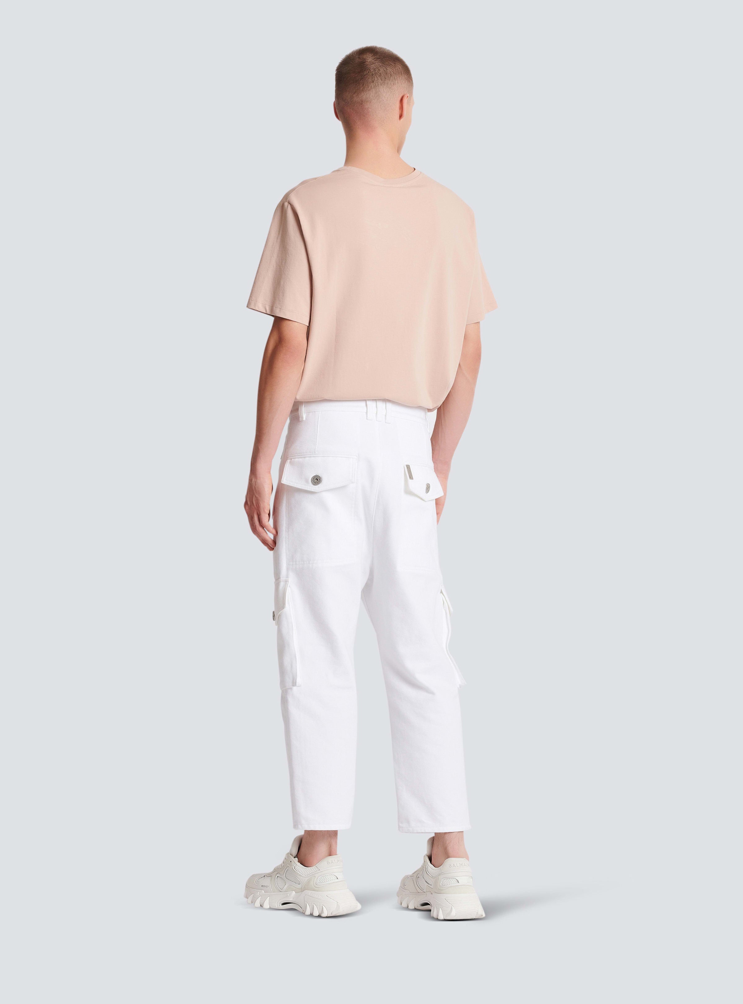 BALMAIN MEN'S WHITE LOOSE CARGO TROUSERS