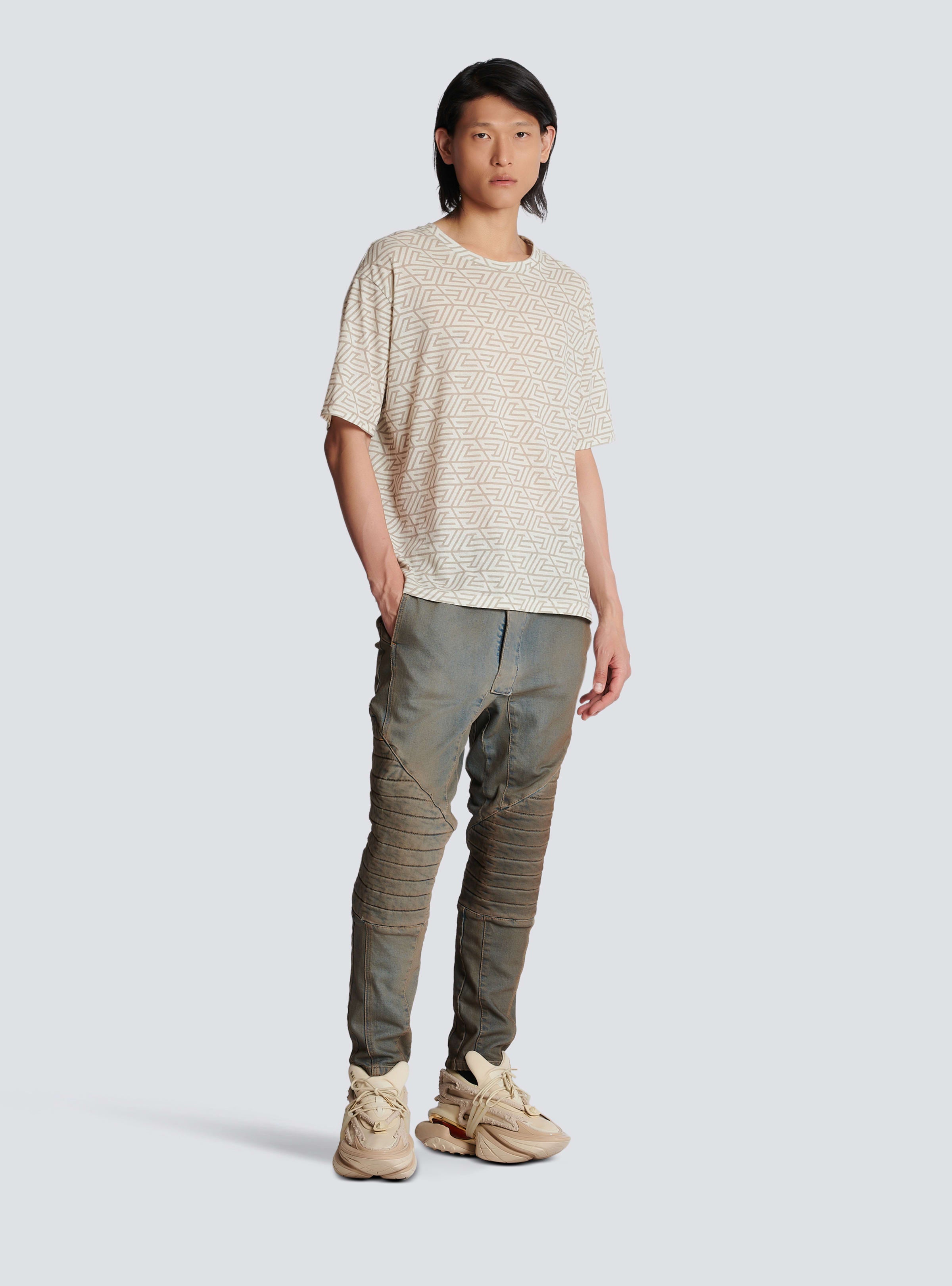 BALMAIN MEN'S PYRAMID MONOGRAM T-SHIRT- BULKY FIT NWT