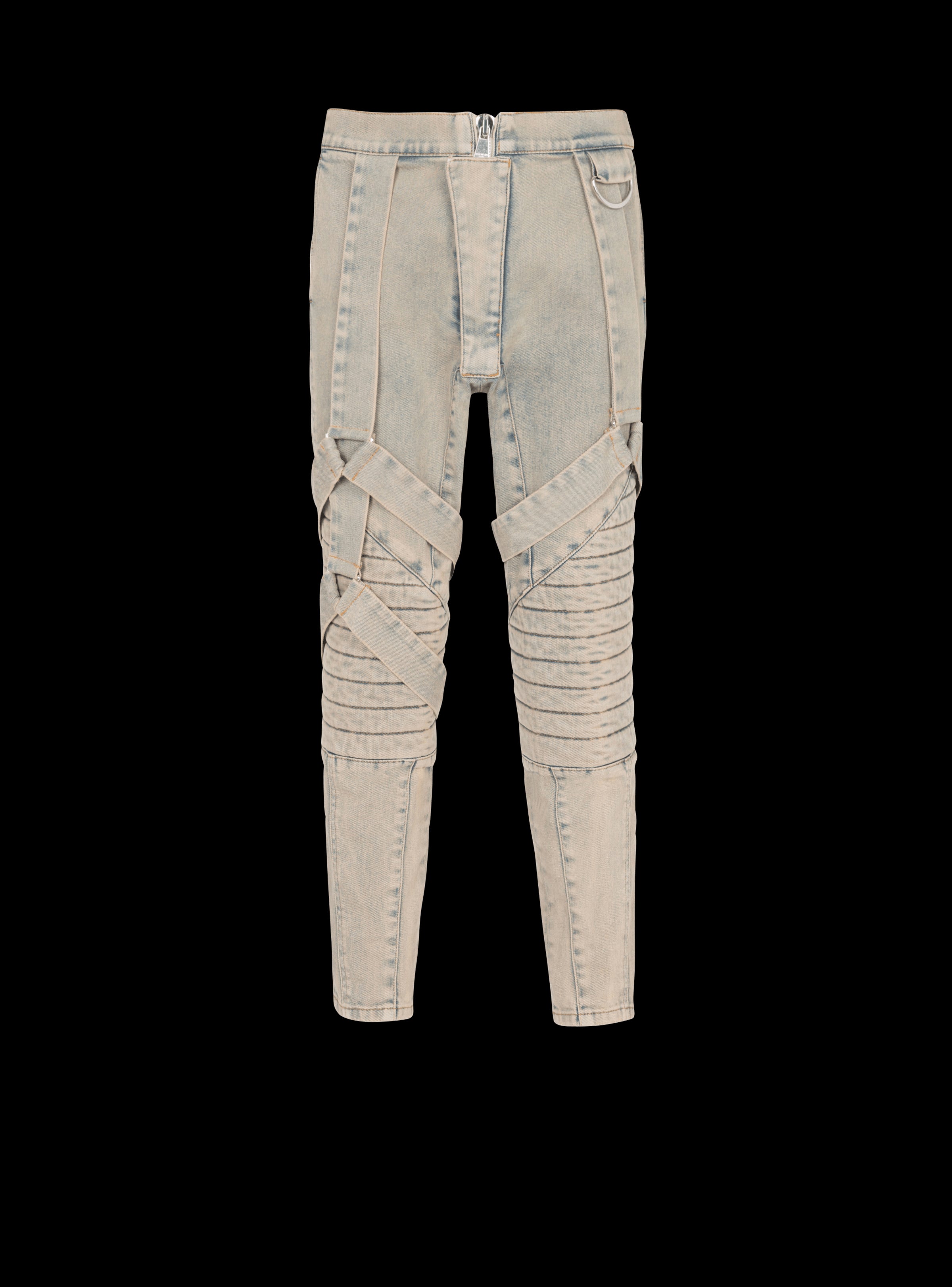 BALMAIN MEN'S MULTI-STRAP SANDY BLUE DENIM PANTS NWT