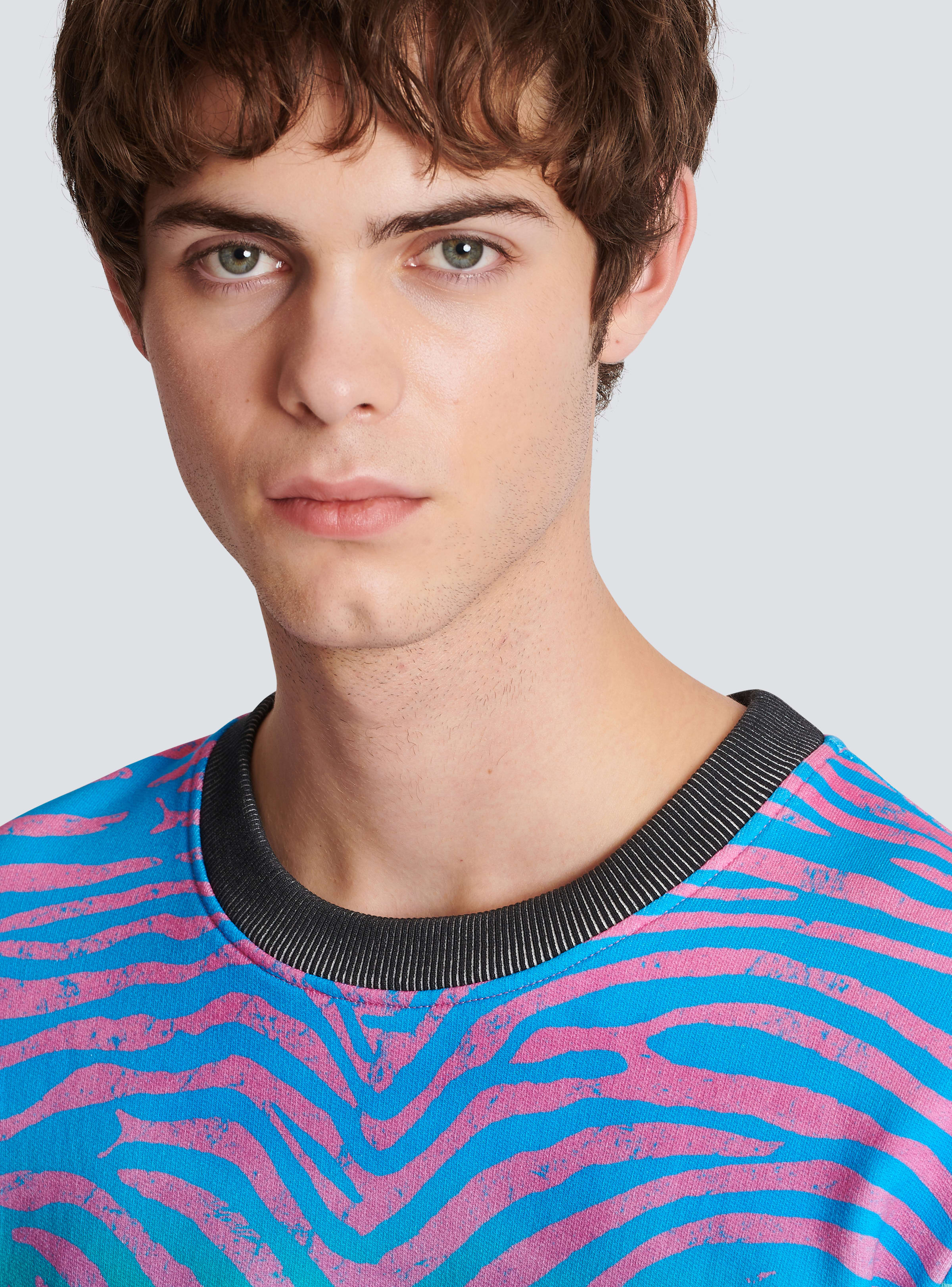 BALMAIN MEN'S MULTICOLOR ZEBRA PRINT SWEATSHIRT