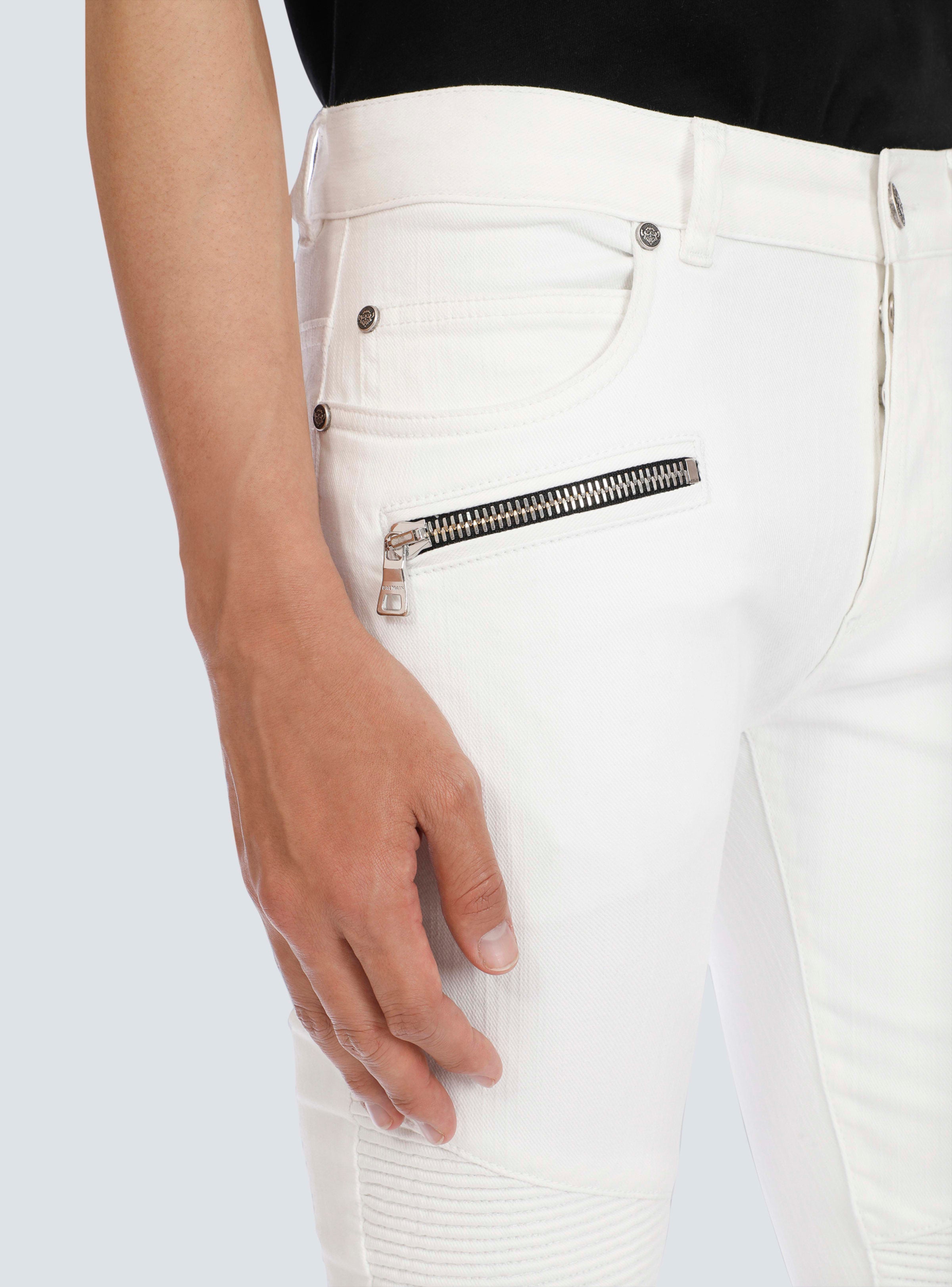BALMAIN MEN'S WHITE RIBBED SLIM JEANS