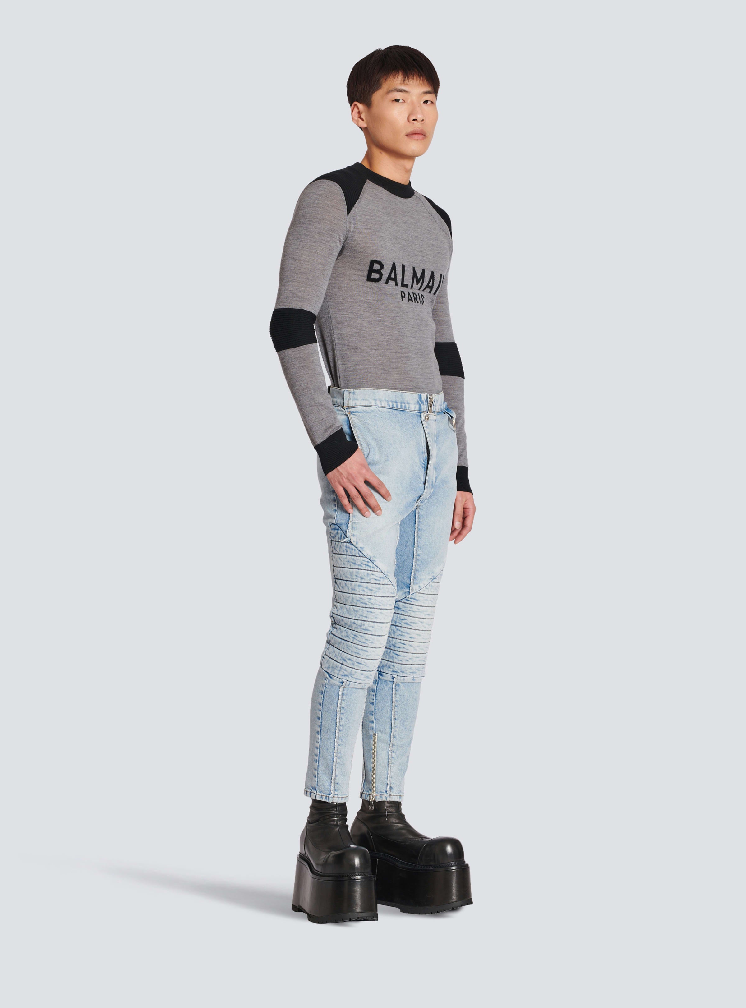 BALMAIN MEN'S KNEE PAD VINTAGE WASH DENIM PANTS NWT