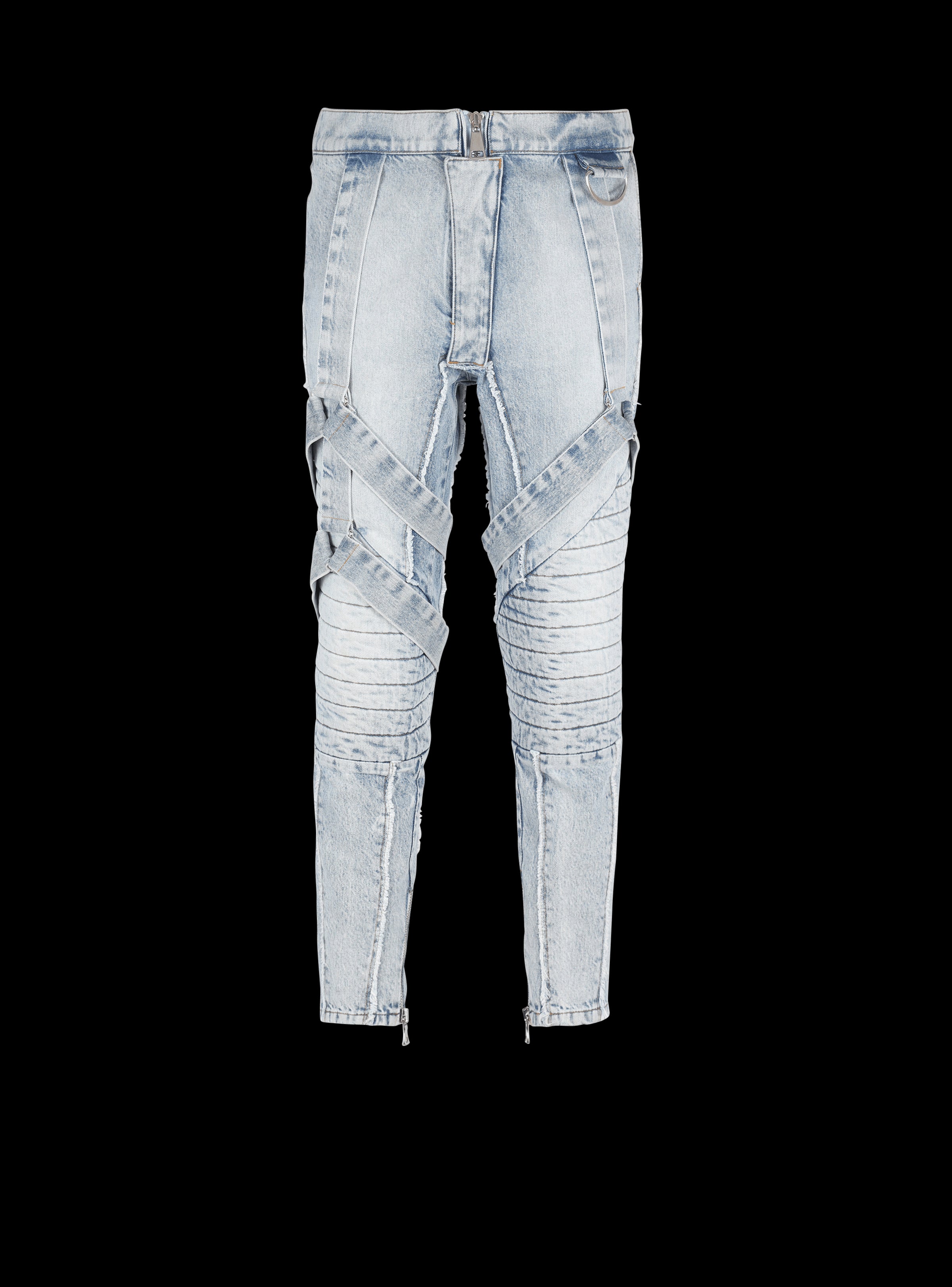 BALMAIN MEN'S MULTI-STRAP VINTAGE WASH DENIM PANTS NWT