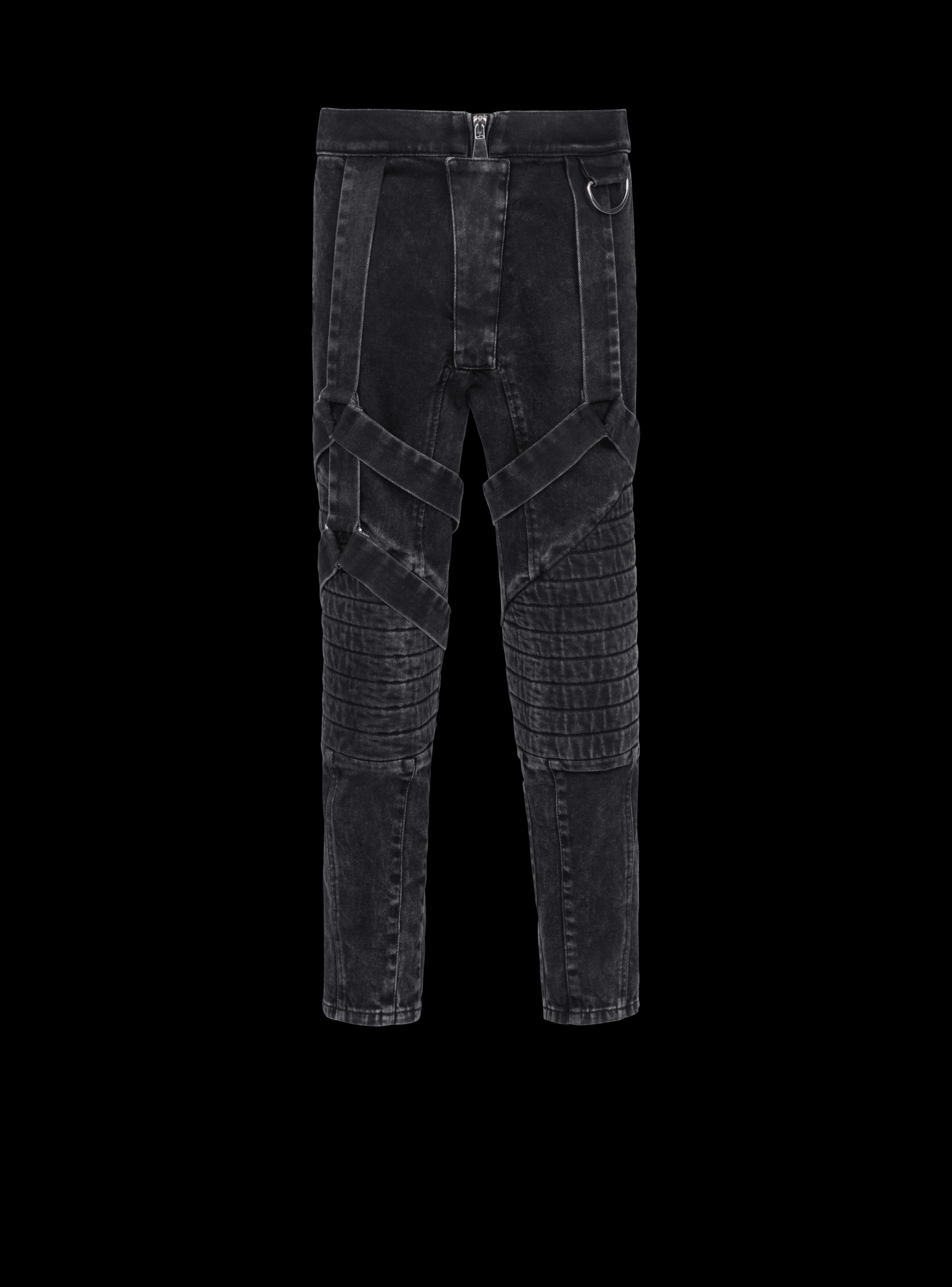 BALMAIN MEN'S MULTI-STRAP ACID WASH DENIM PANTS NWT