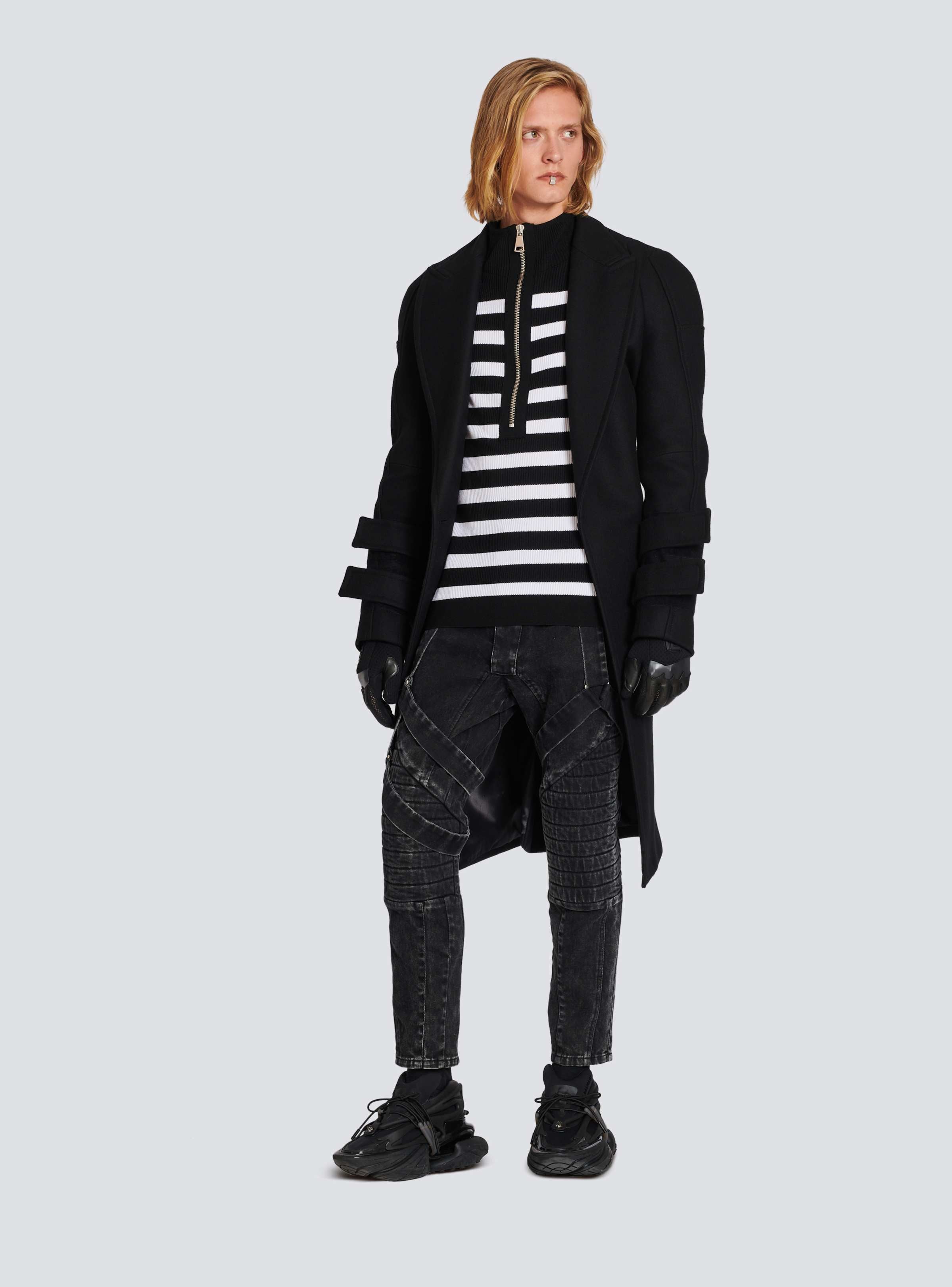 BALMAIN MEN'S MULTI-STRAP ACID WASH DENIM PANTS NWT