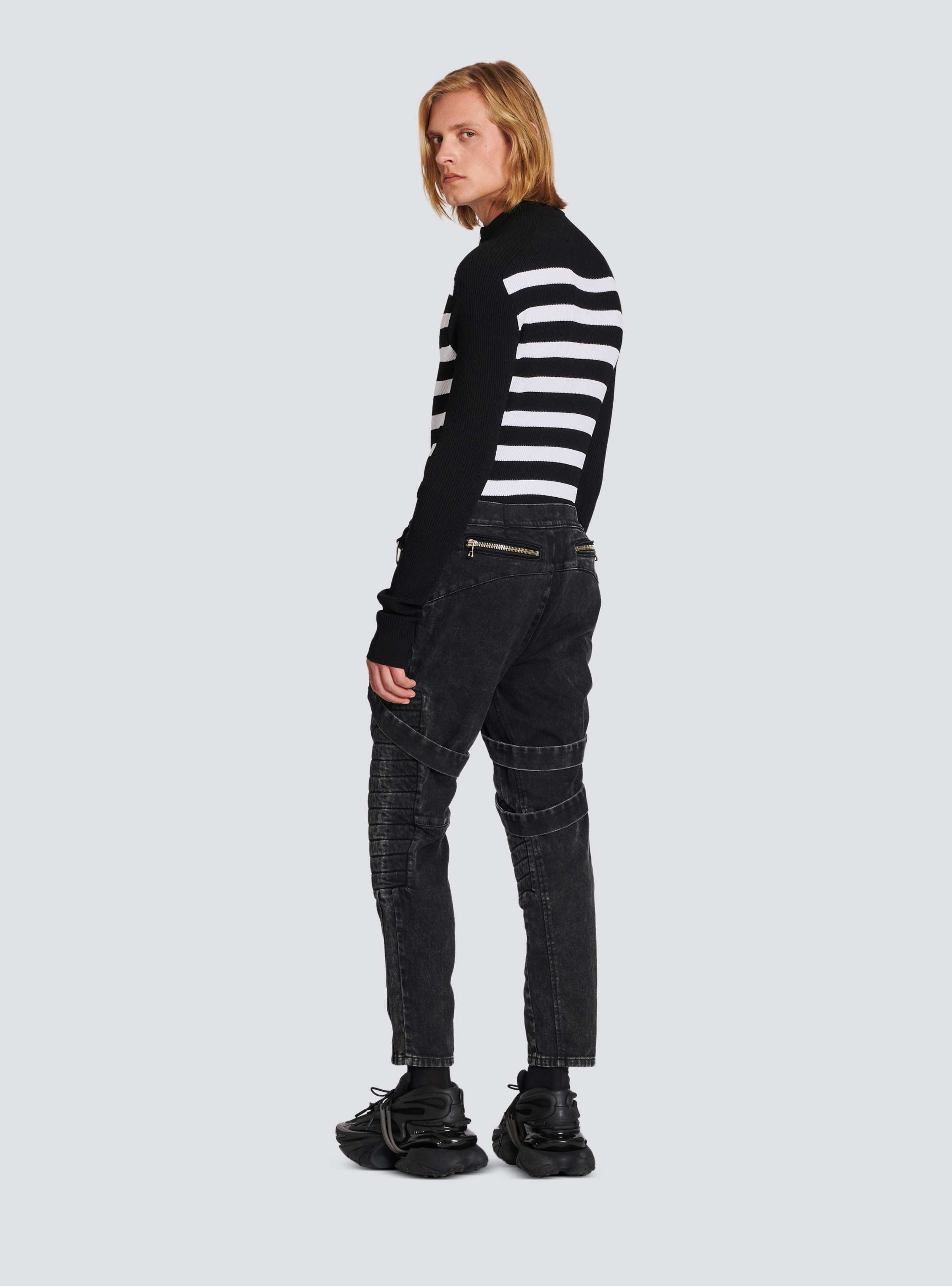 BALMAIN MEN'S MULTI-STRAP ACID WASH DENIM PANTS NWT