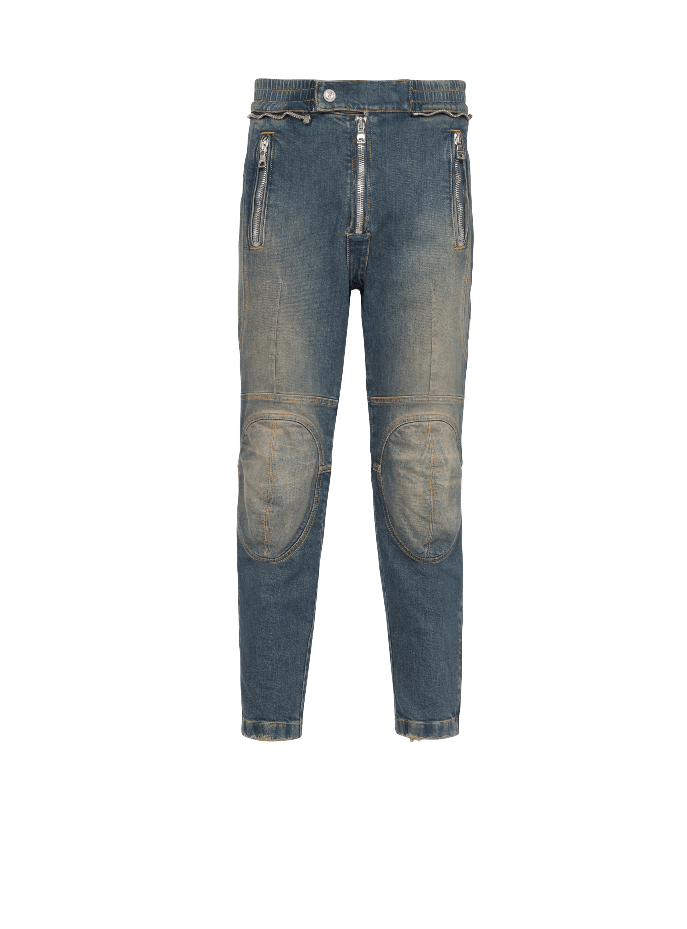 BALMAIN MEN'S KNEE-PADS DESTROYED RIDER JEANS NWT