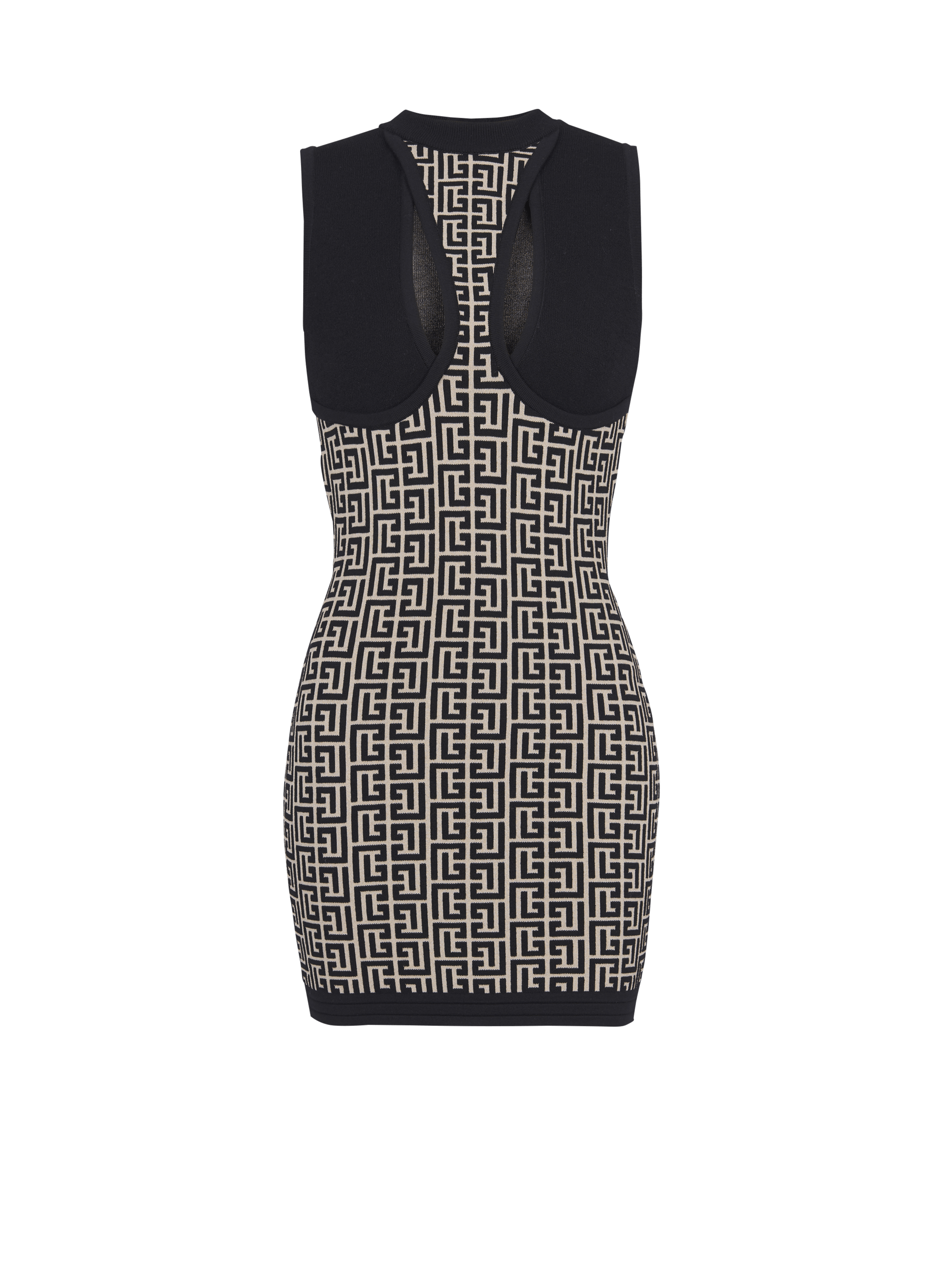 BALMAIN WOMEN'S SLEEVELESS CUT MONOGRAM KNIT SHORT DRESS NWT